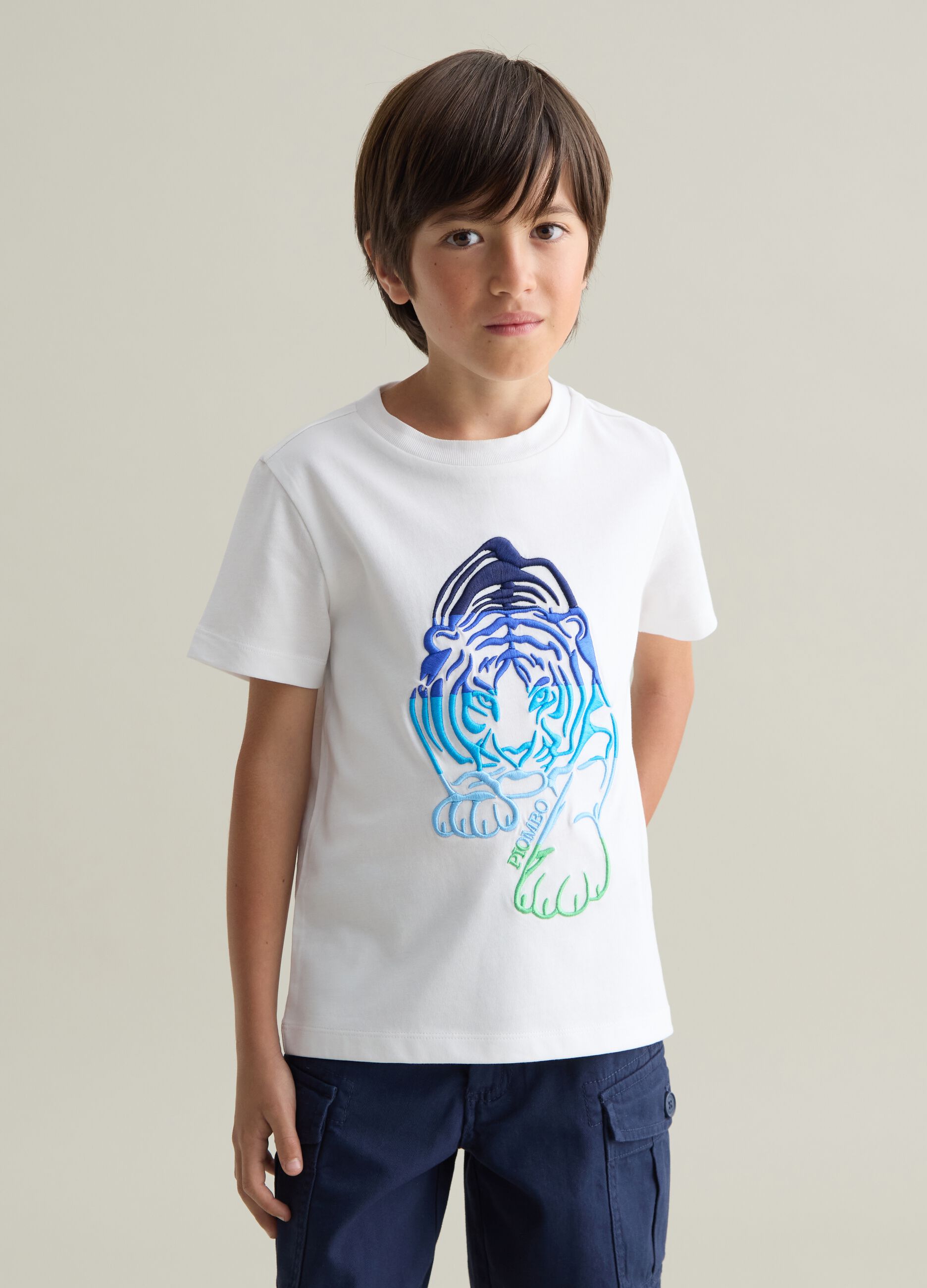 T-shirt da bambino in puro cotone bianca regular fit