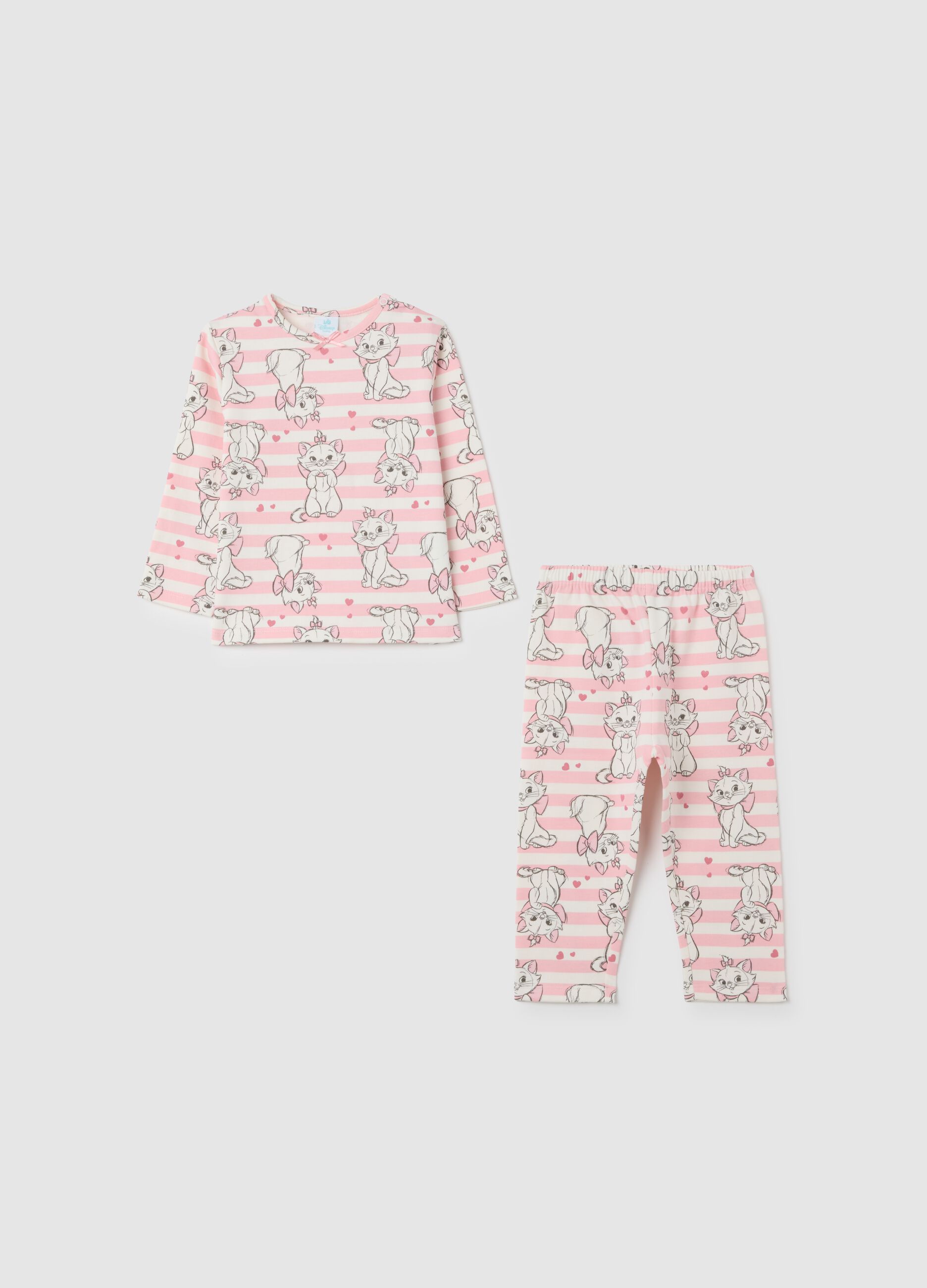 White and pink striped pure cotton baby pyjamas with Disney print