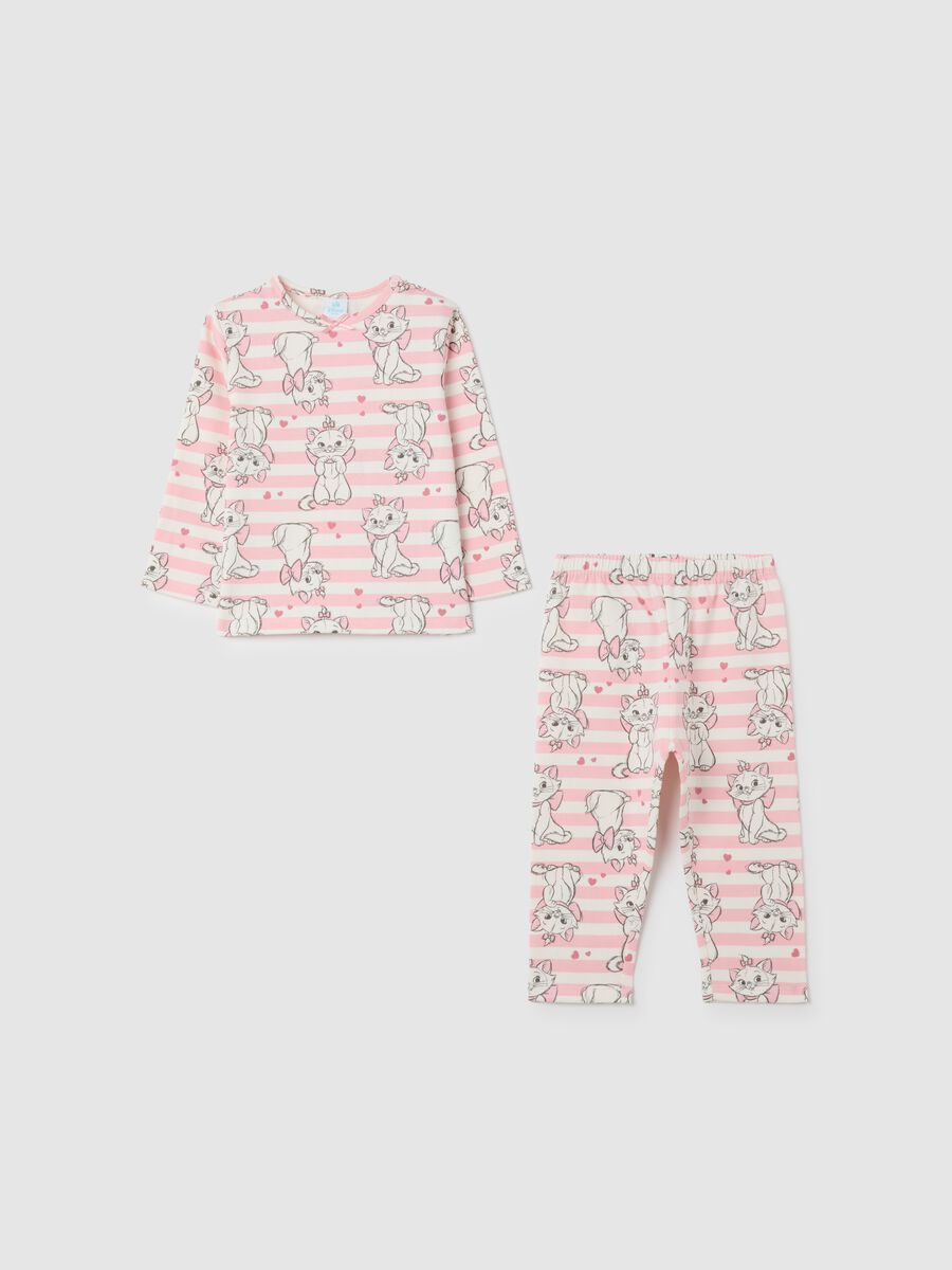 White and pink striped pure cotton baby pyjamas with Disney print_0