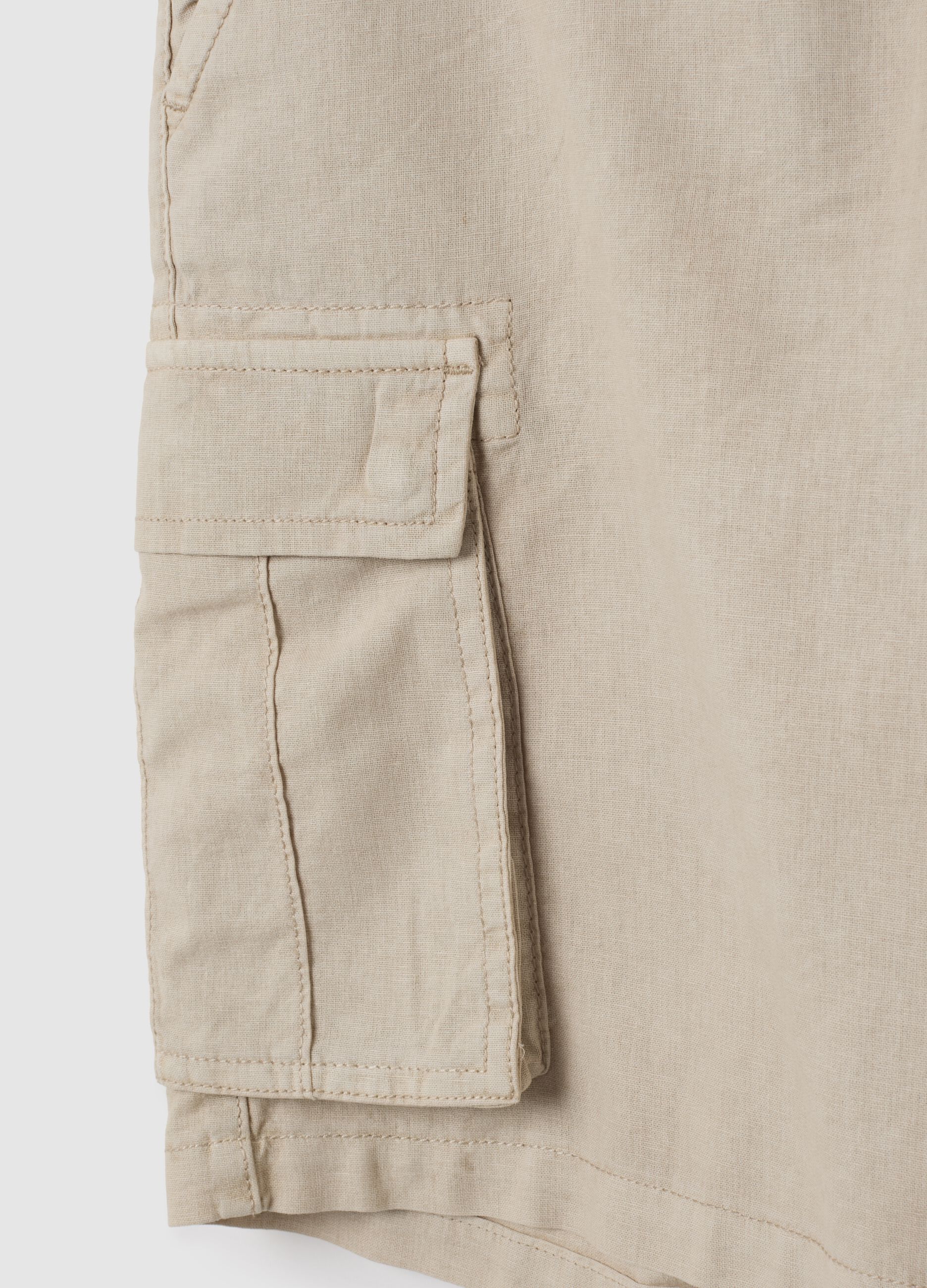 Men's beige cotton blend cargo shorts regular fit