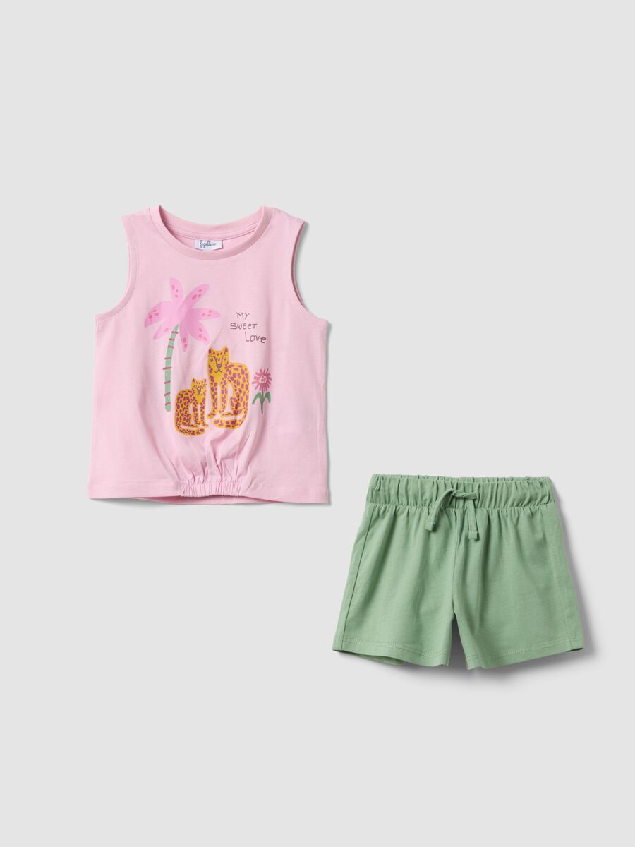 Completo rosa in puro cotone con top e shorts_0