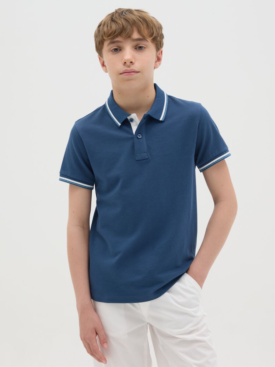 Polo da bambino in puro cotone blu regular fit_0