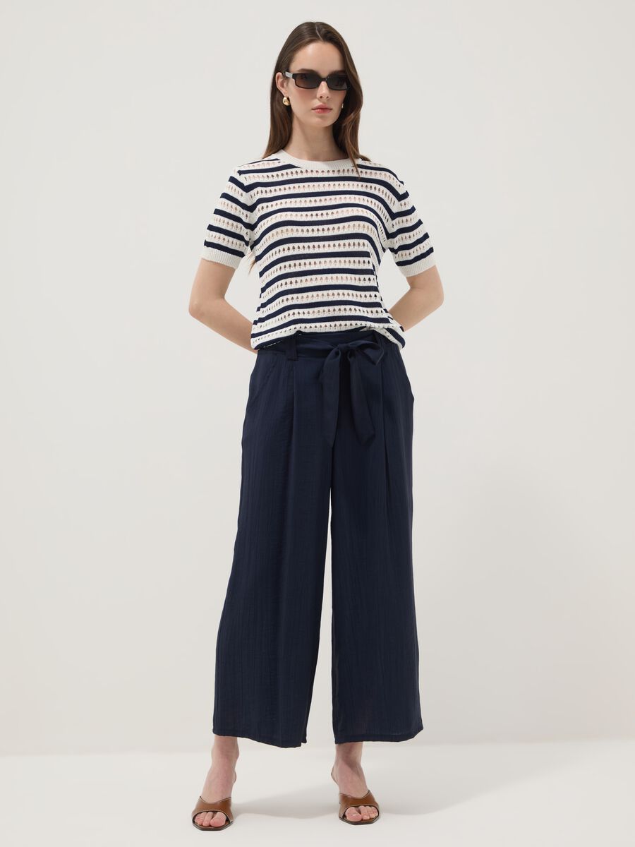 Pantaloni blu palazzo in misto viscosa regular fit_0