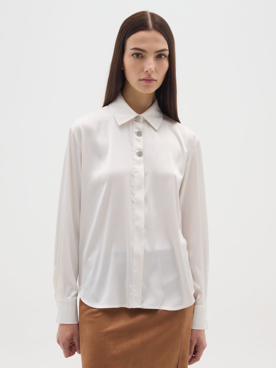 White satin regular fit shirt with buttons_0