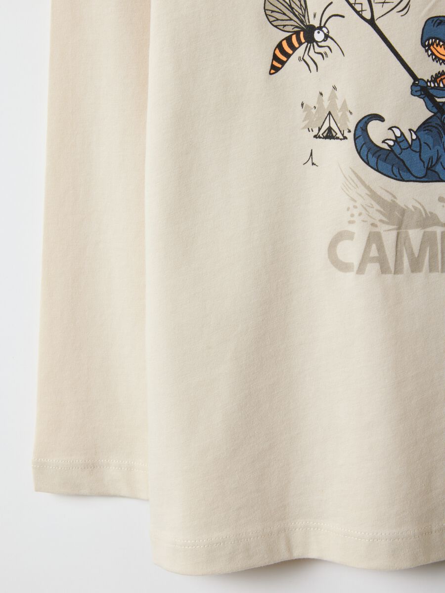 Children's beige pure cotton regular fit T-shirt with print_3