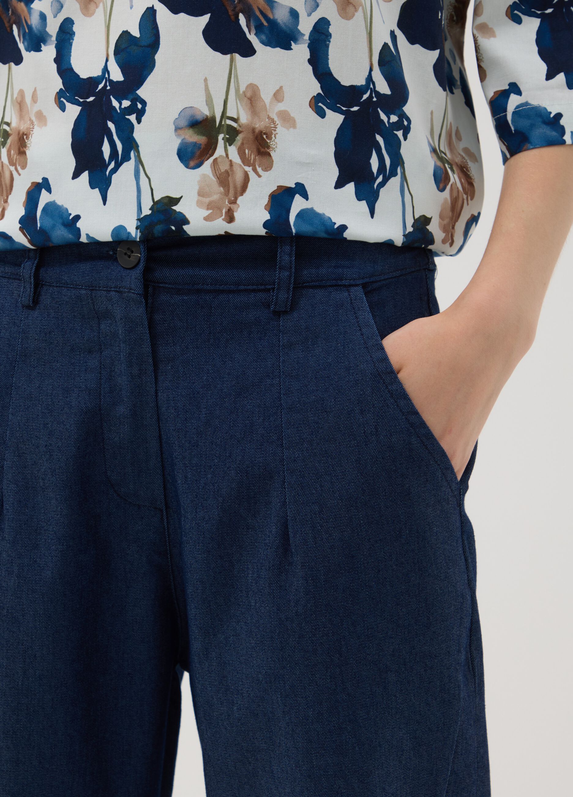 Blue regular-fit stretch cotton trousers