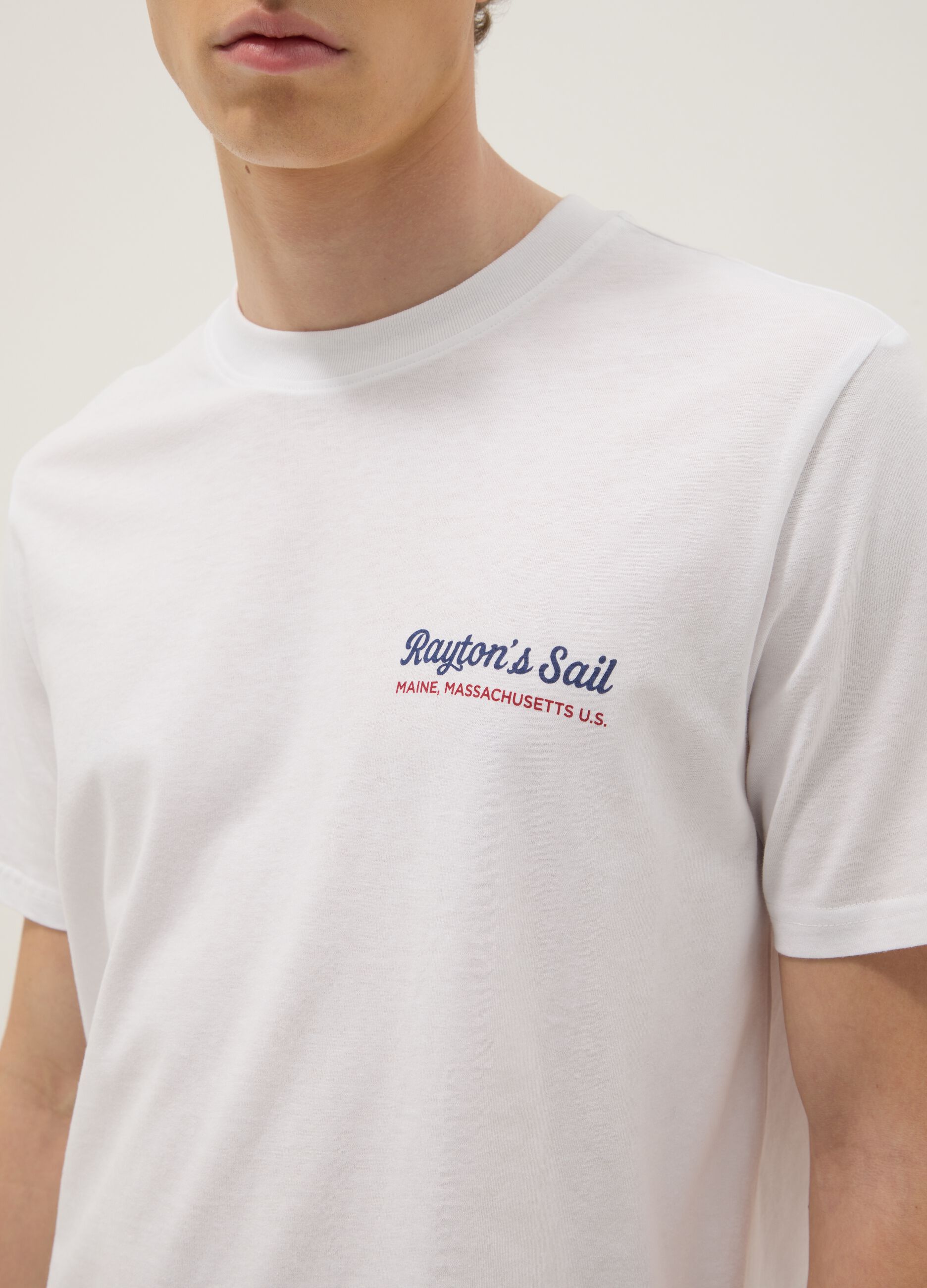 White pure cotton T-shirt with print