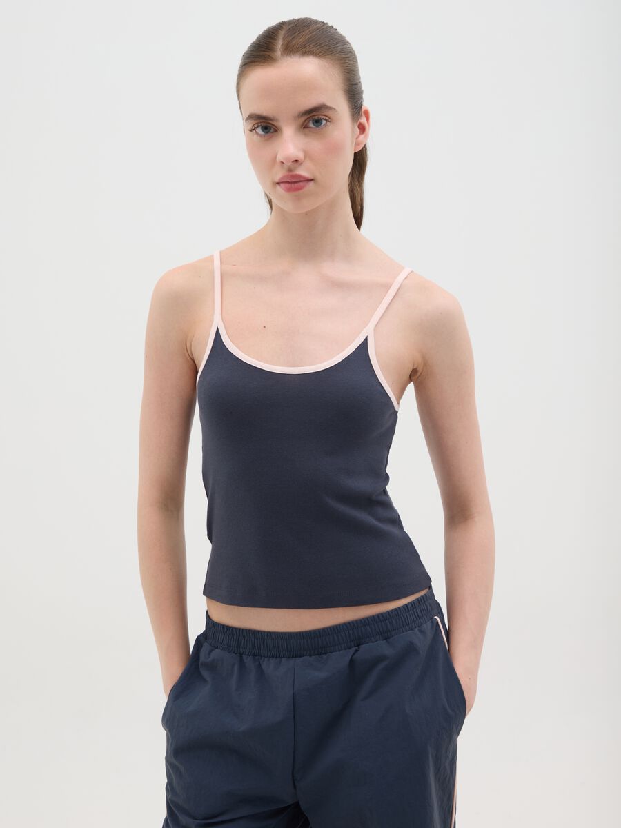 Women's sleeveless top in pure blue cotton regular fit_0