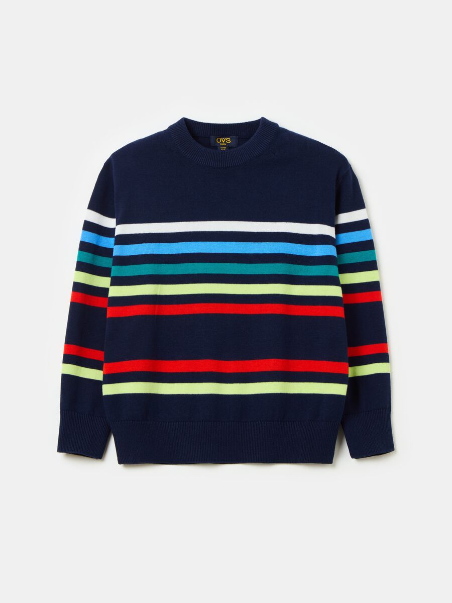 Pullover with round neck and striped design_0