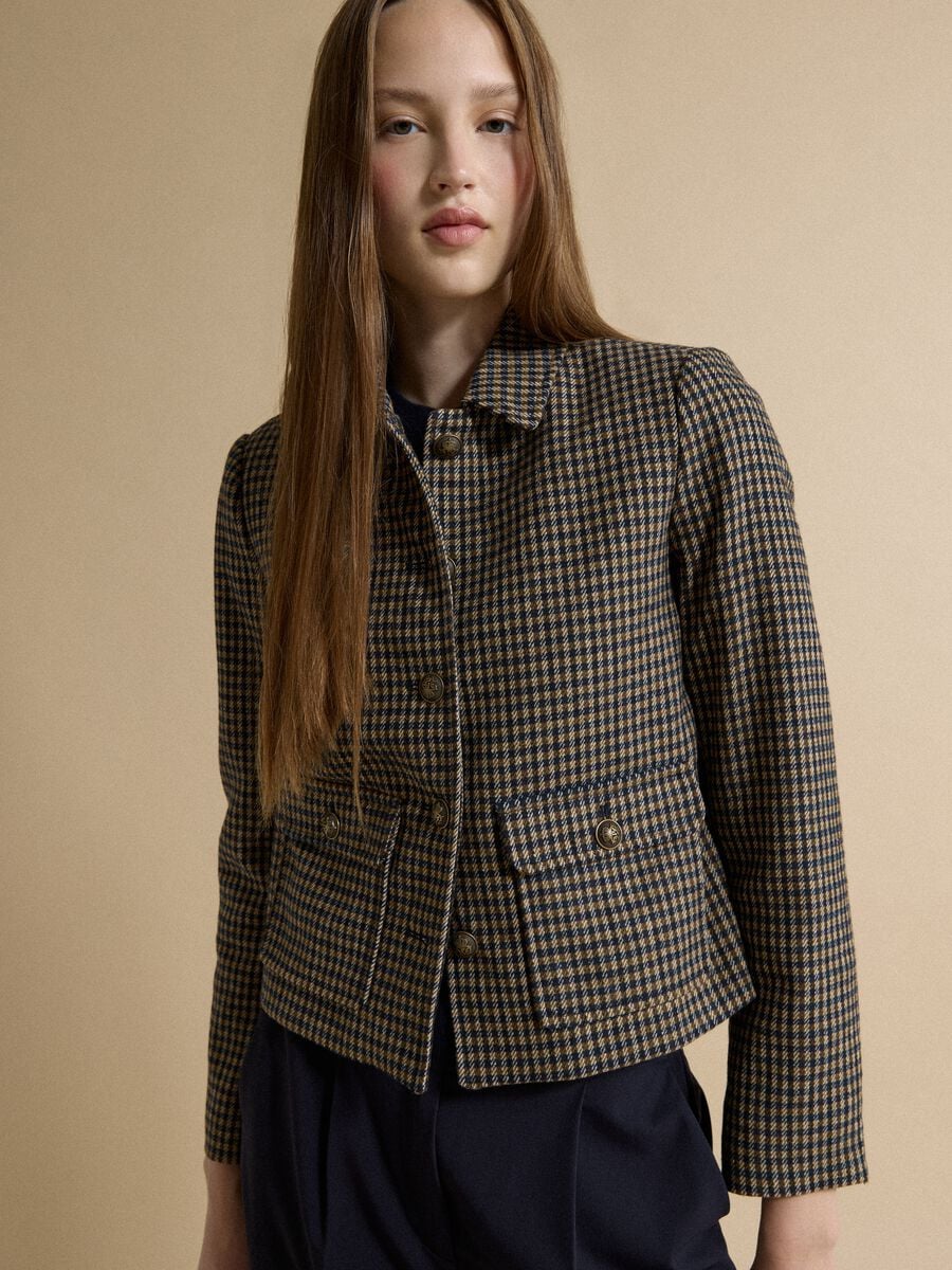 Multicolour checked wool-viscose blend blazer_1