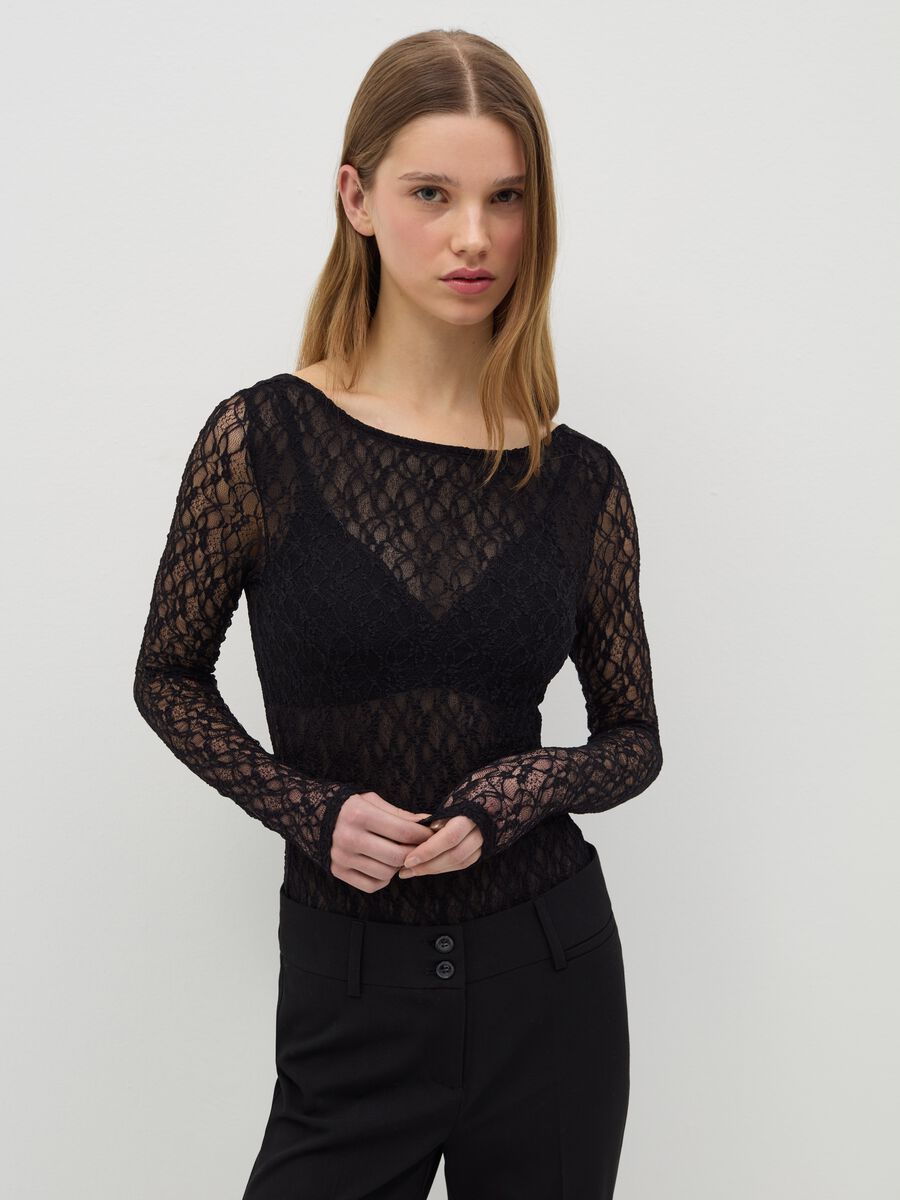 Long-sleeved bodysuit in lace_0