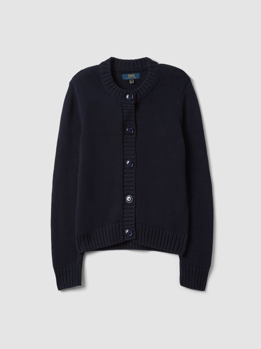 Cardigan blu in puro cotone con girocollo e bottoni regular fit_4