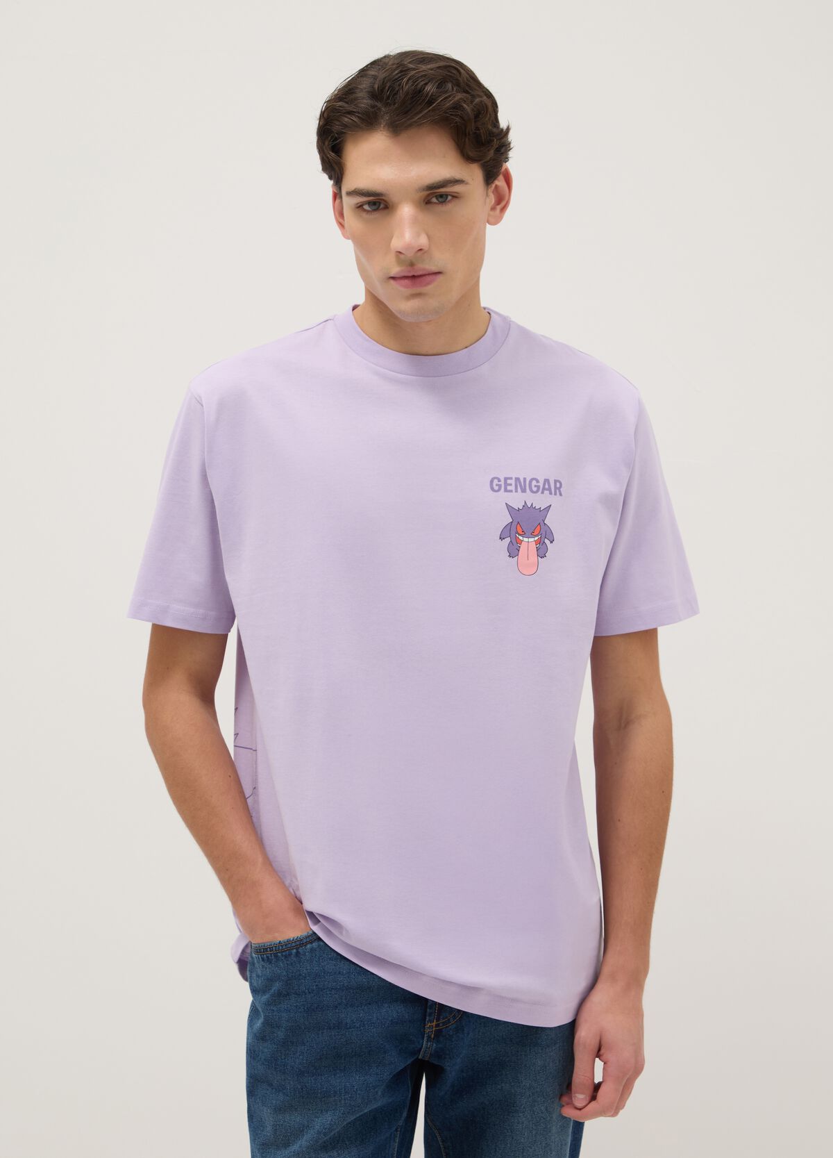 T-shirt in puro cotone viola regular fit con stampa MANGA da Uomo | OVS