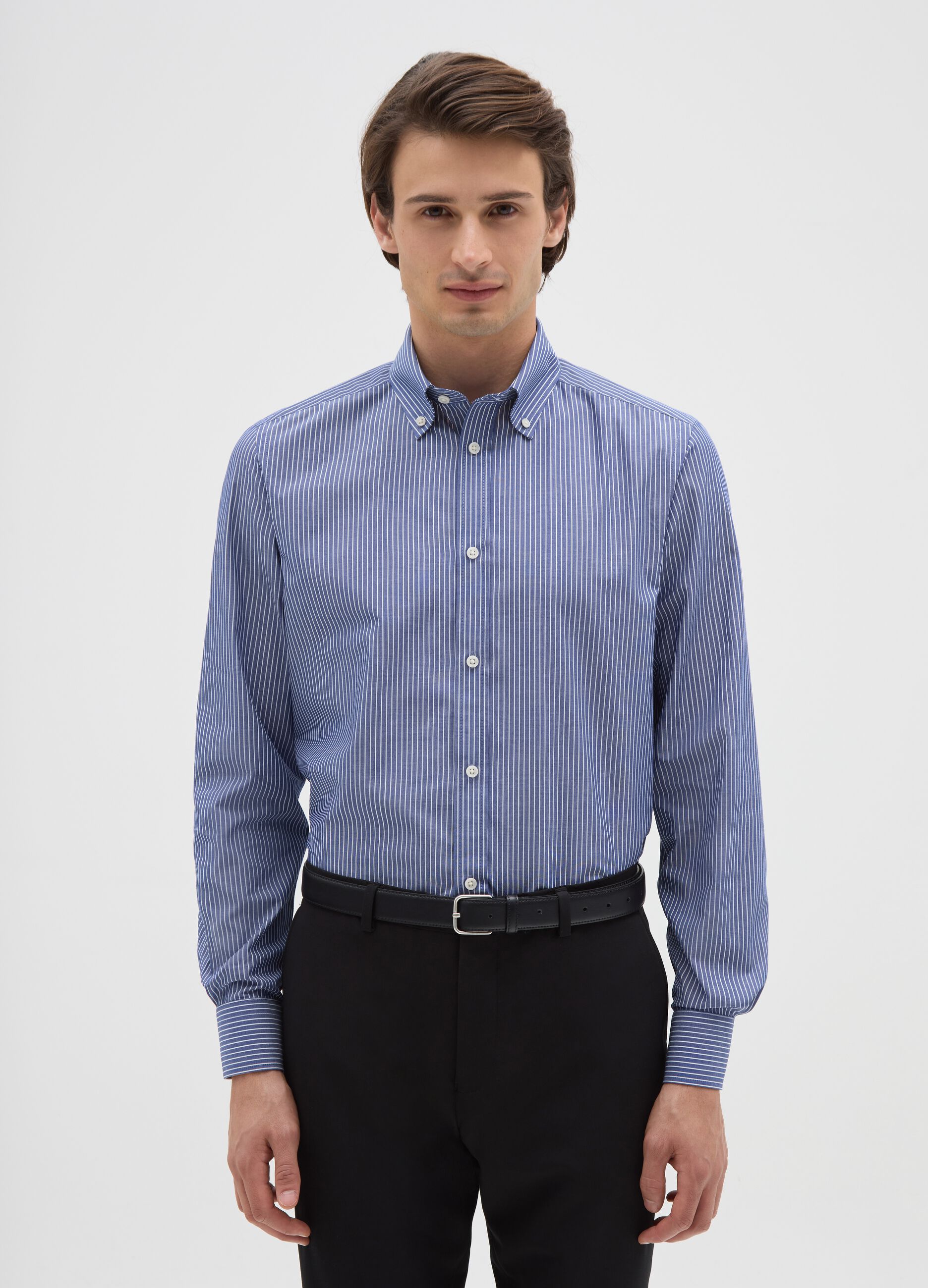 Blue striped cotton blend shirt