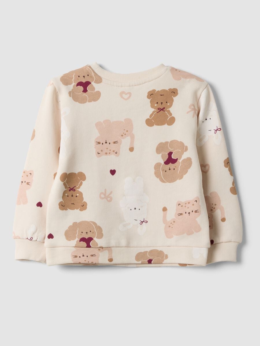 Felpa rosa girocollo in puro cotone con stampa animaletti_1