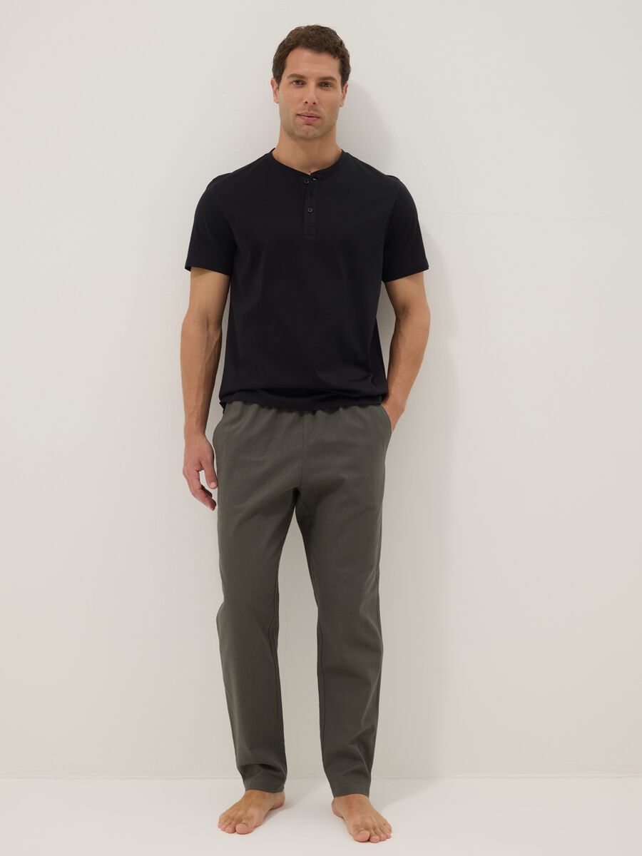 Pantaloni pigiama in misto cotone e lino verdi relaxed fit_0