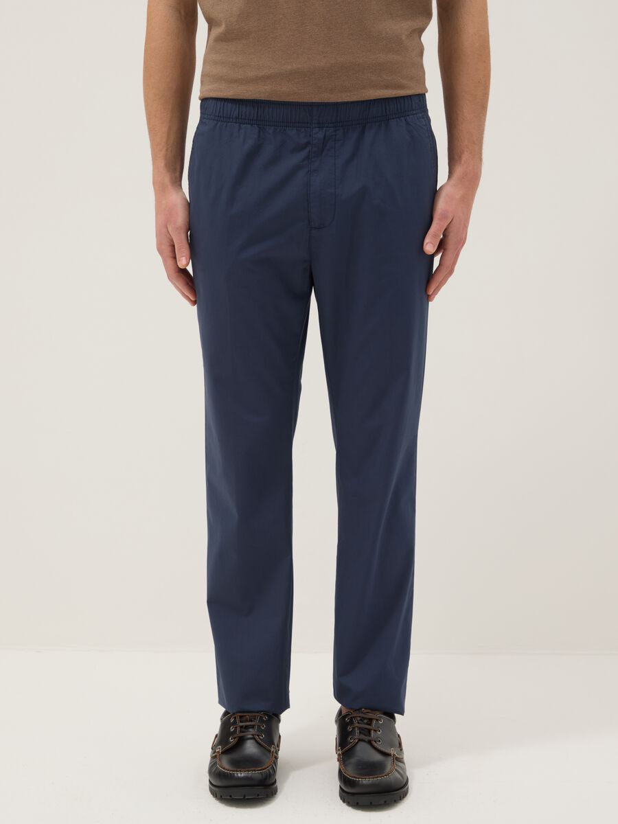 Pantaloni chino beige in puro cotone blu regular fit_1