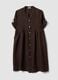 Brown pure linen dress with Mandarin collar, regular fit_4