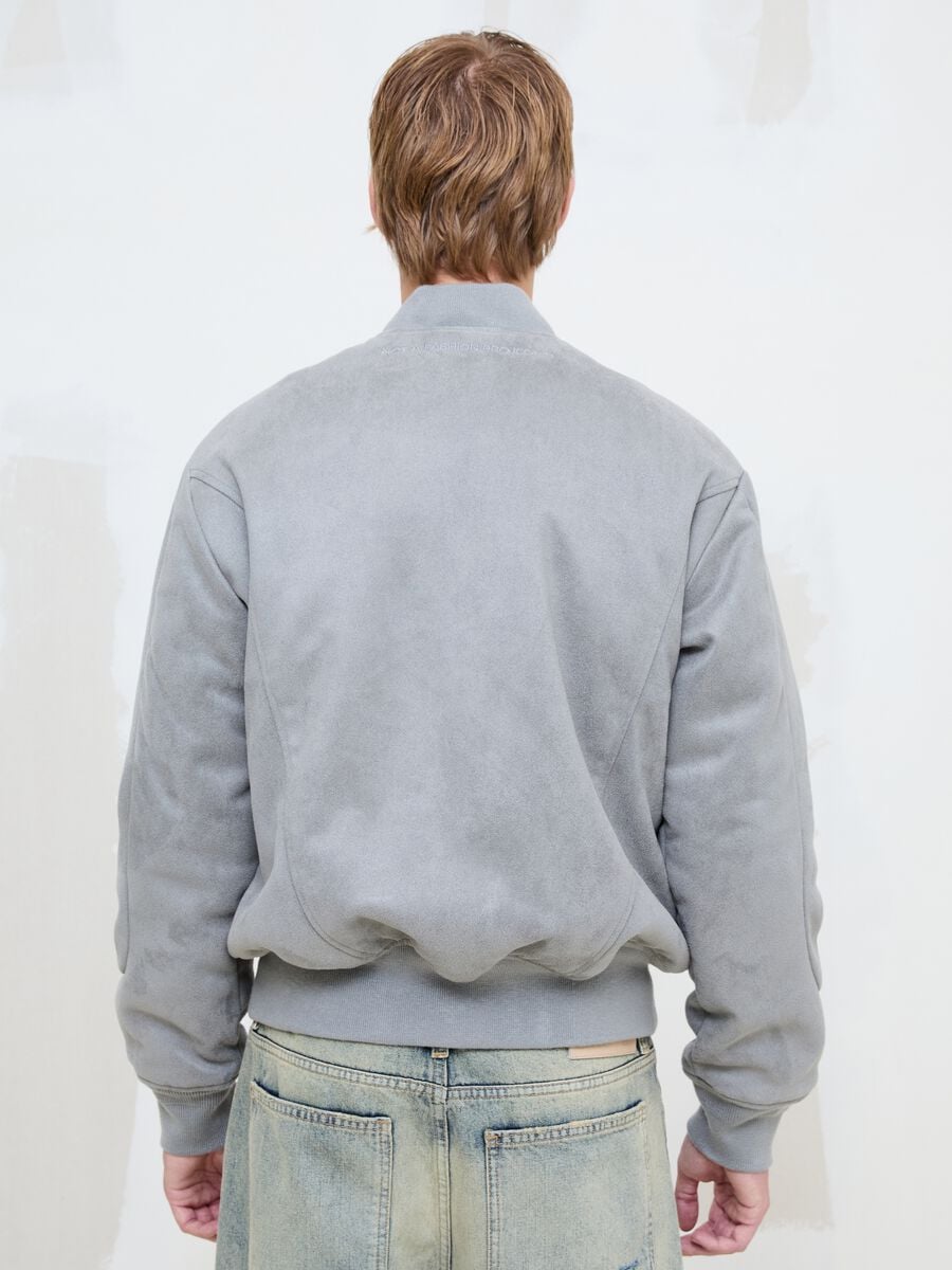 Faux Suede Bomber Jacket Light Grey_4