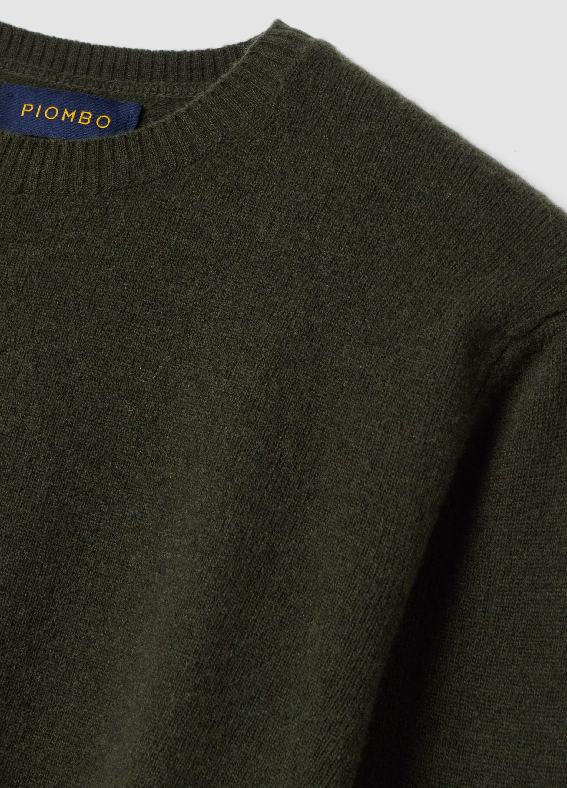 Green pure wool crew-neck jumper, regular fit