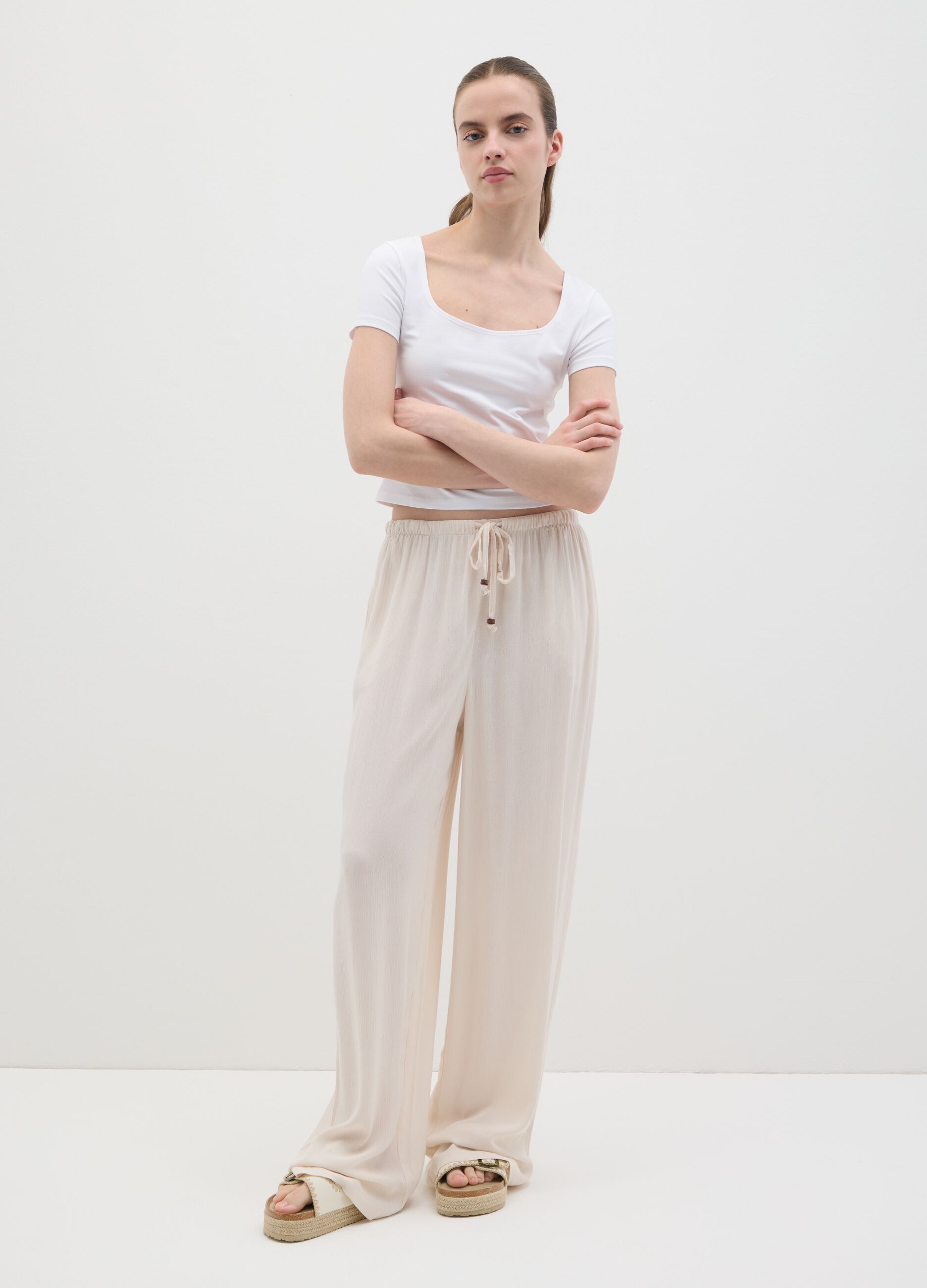 T-shirt da donna in cotone elasticizzato bianca slim fit