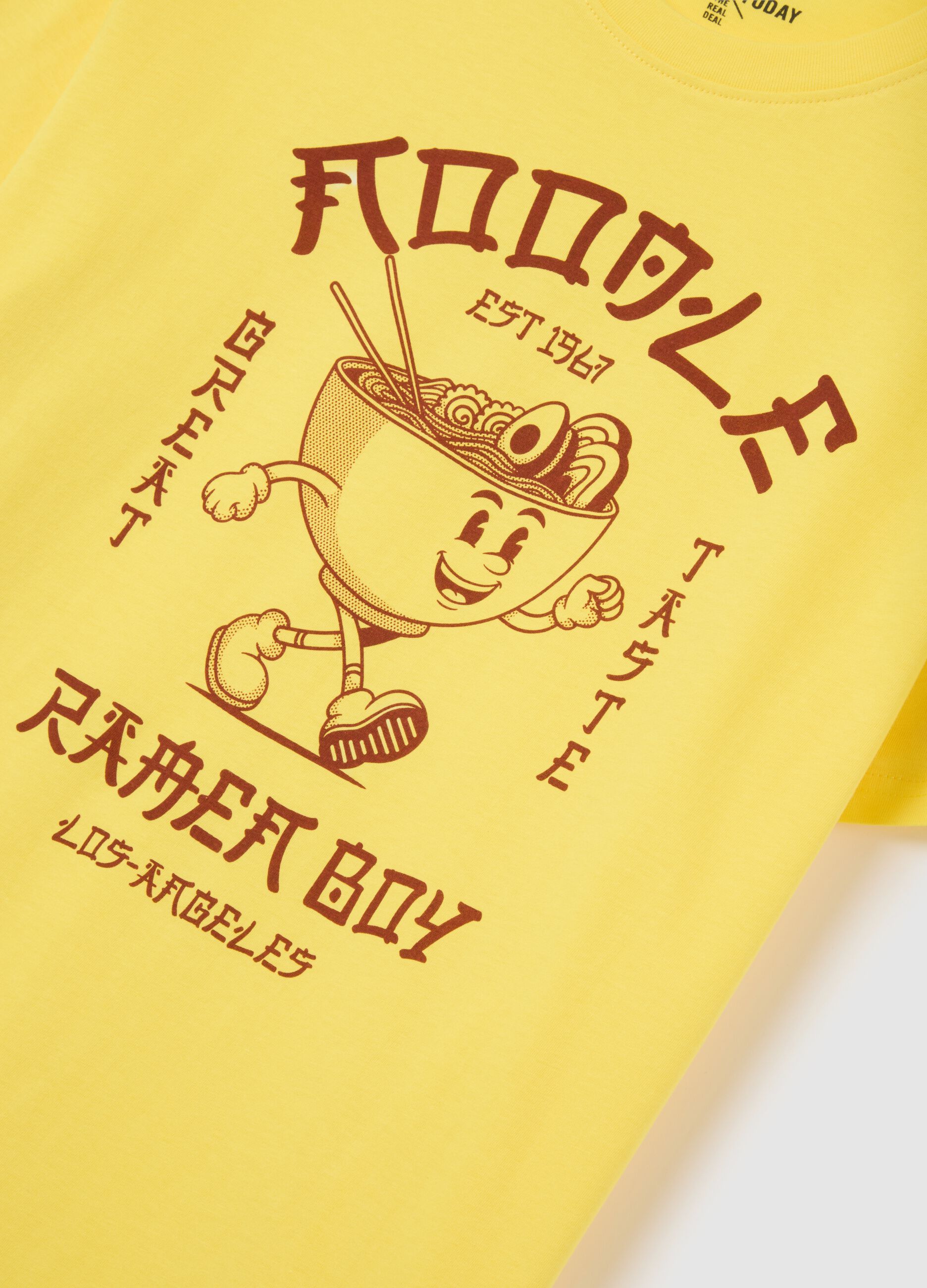 Yellow T-shirt with Ramen Boy Print by Ovs