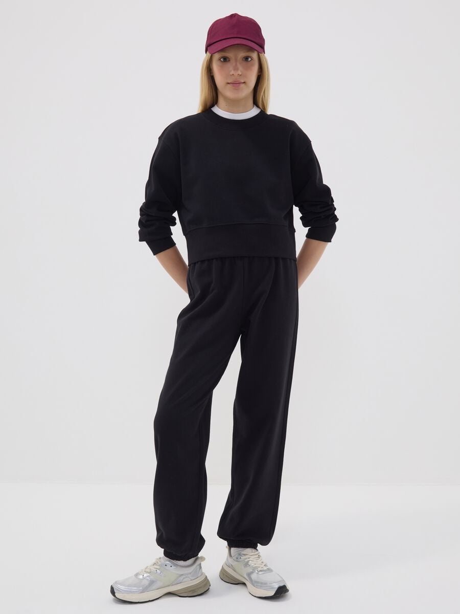 Pantaloni jogger neri in misto cotone organico e viscosa per ragazza_0
