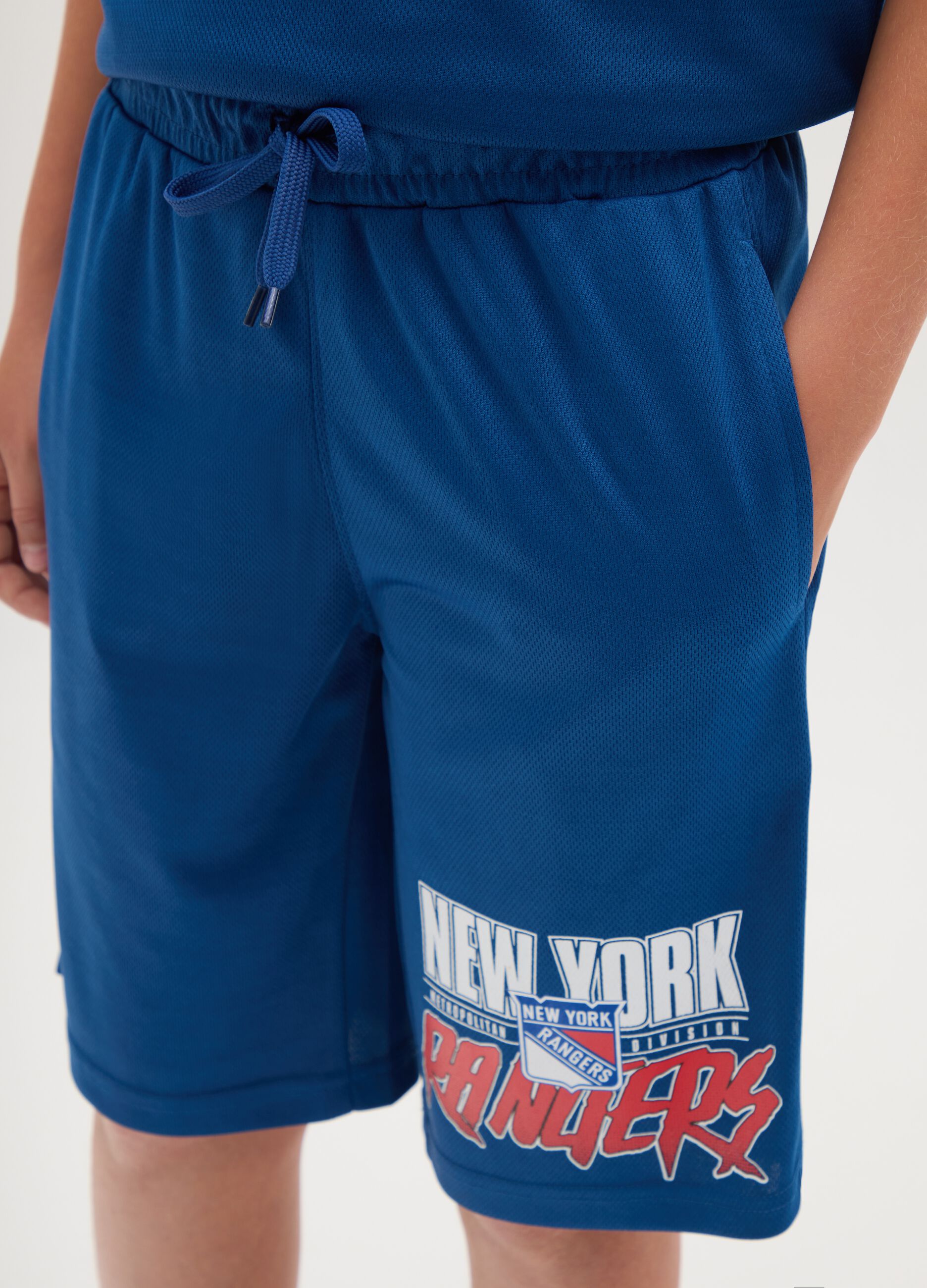 Men's blue shorts featuring New York Panthers print