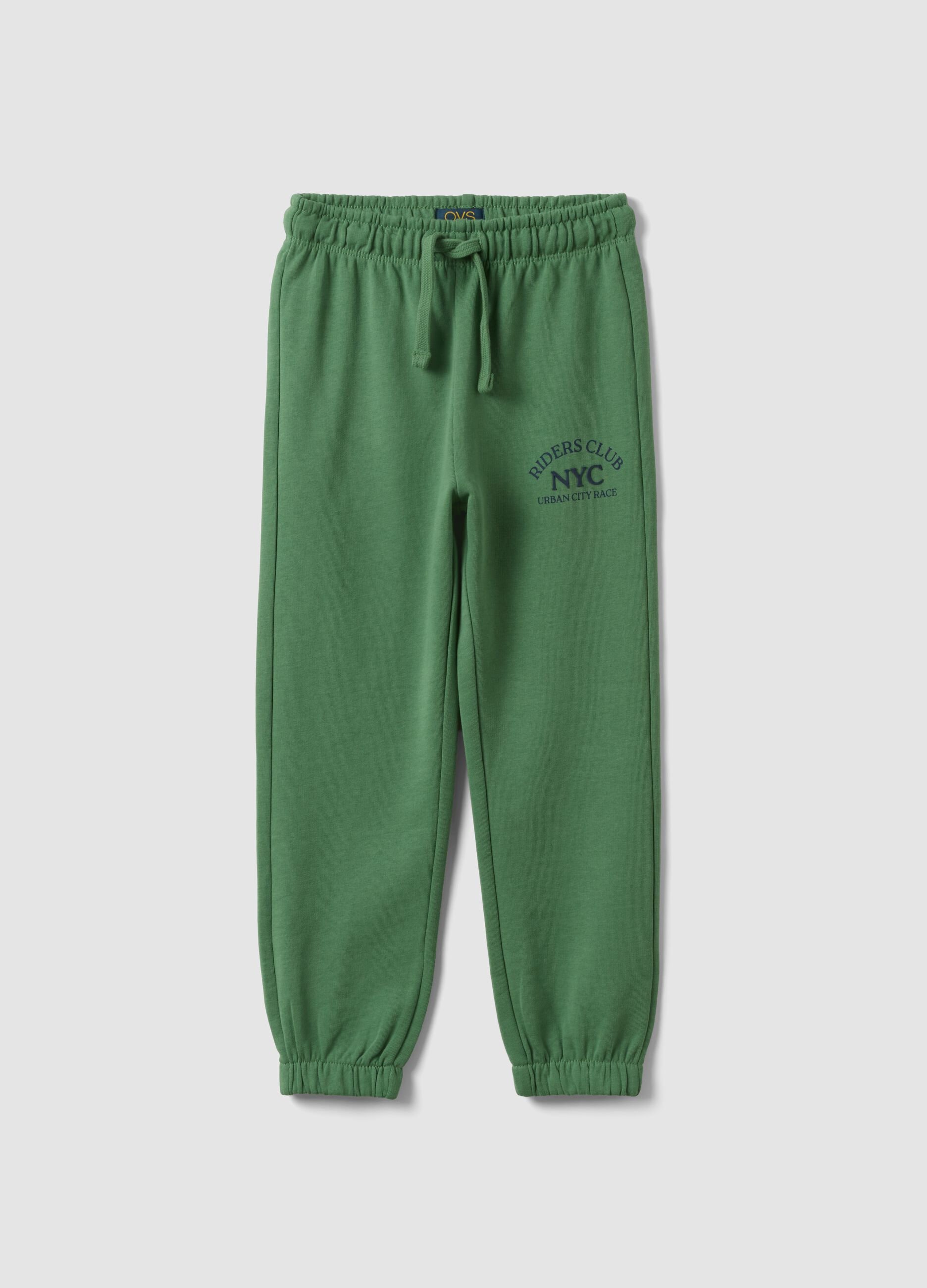 Children's regular fit green pure cotton trousers