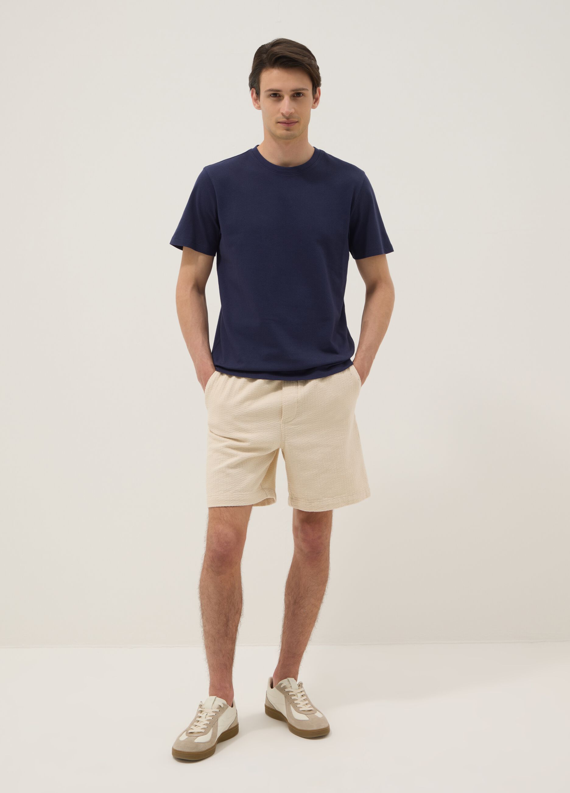 Blue short-sleeved pure cotton T-shirt