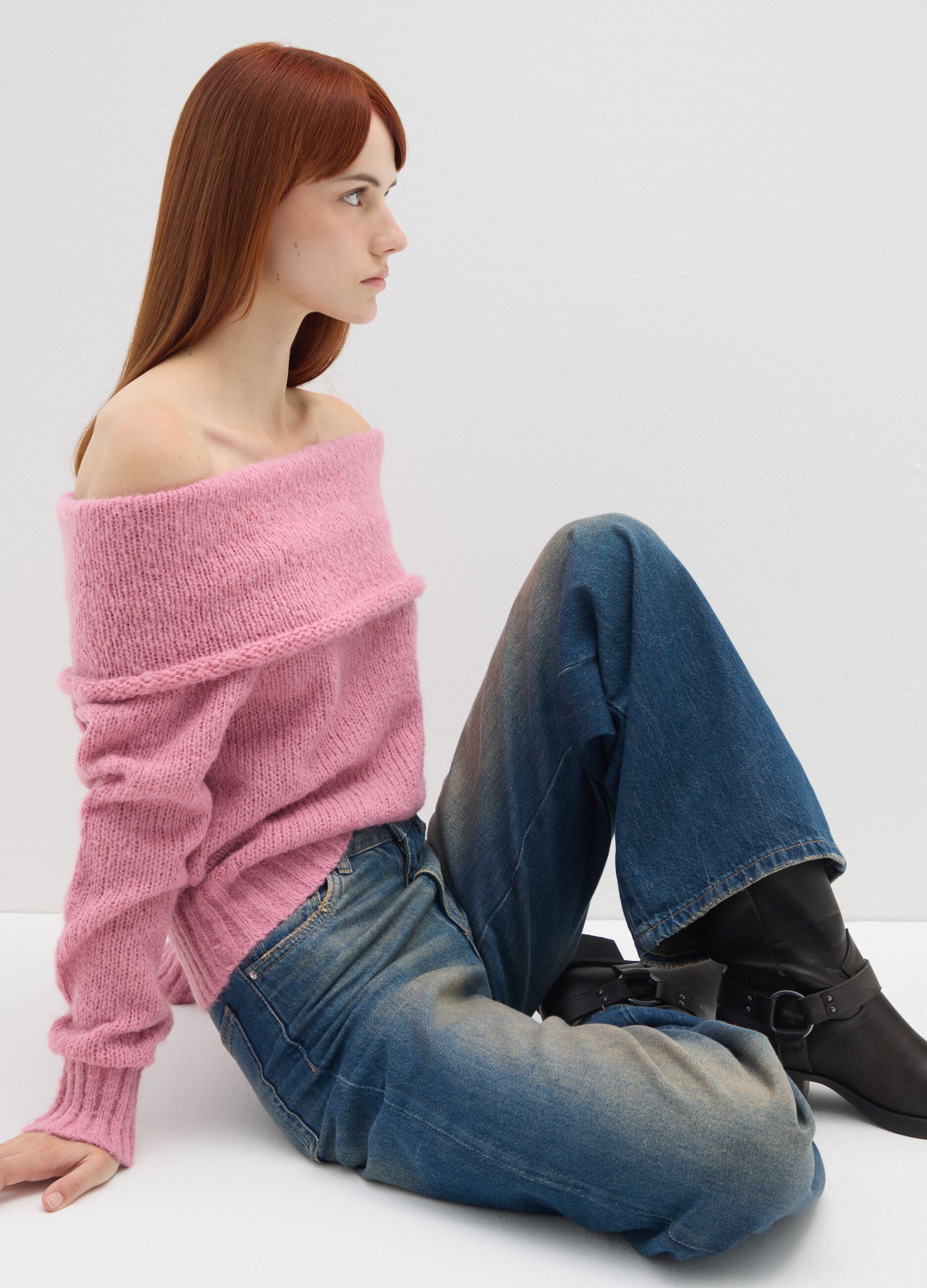 Pink boat neck jumper