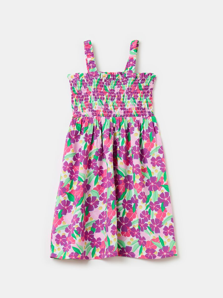 Floral dress with smock stitching_0