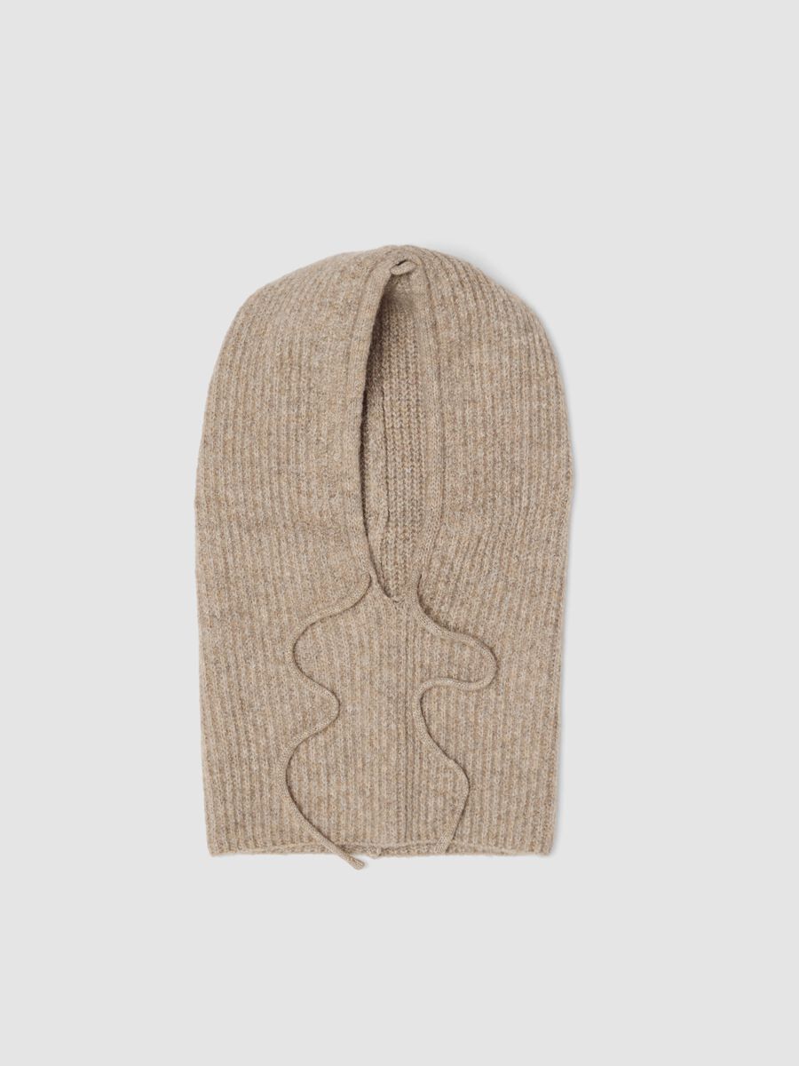 Balaclava beige in lana elasticizzato a maglia jersey_1