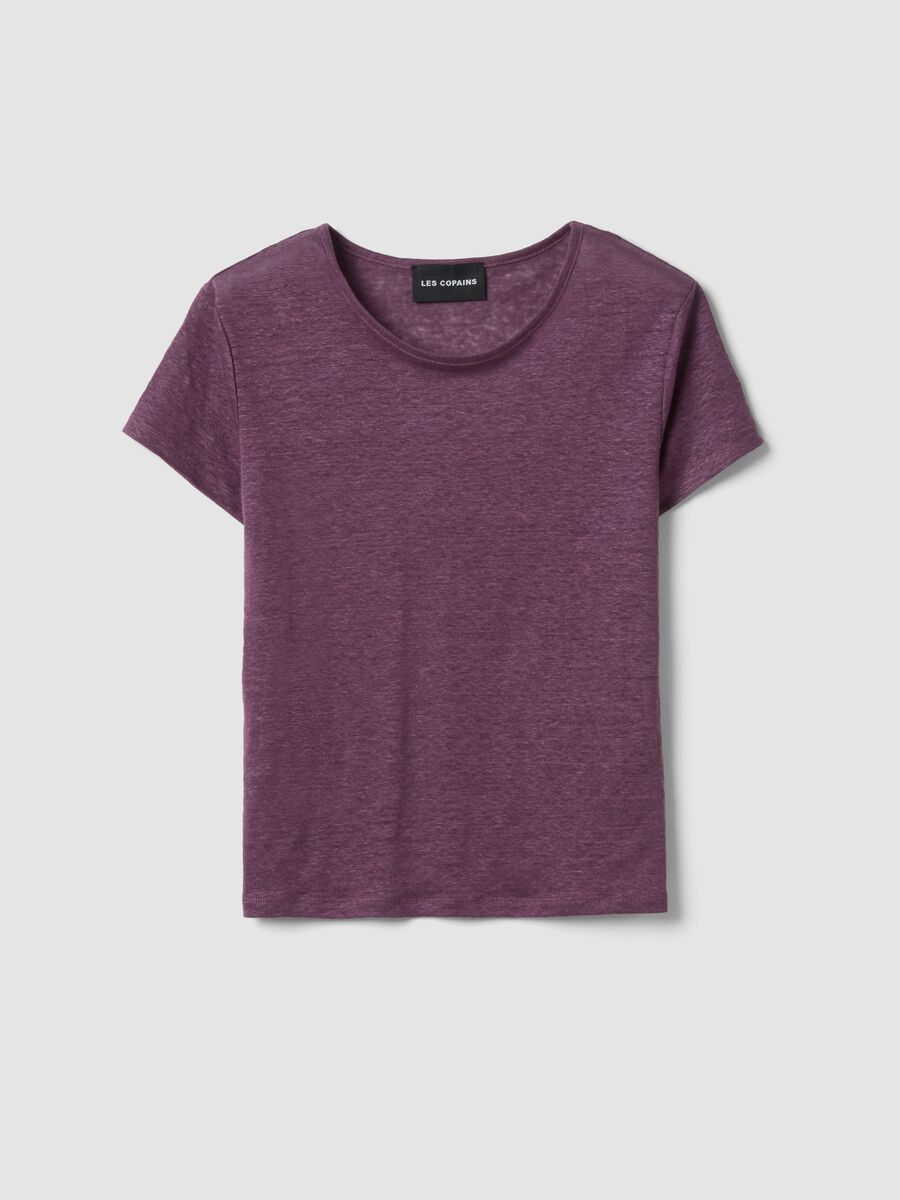 T-shirt a maniche corte viola in puro lino regular fit_4