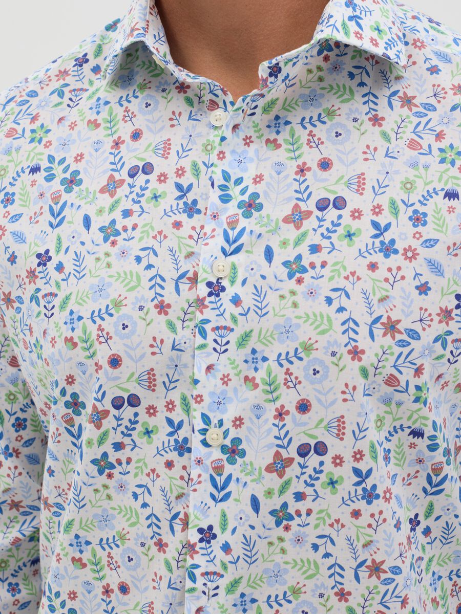 Camicia da uomo in puro cotone multicolor slim fit con fantasia floreale_3