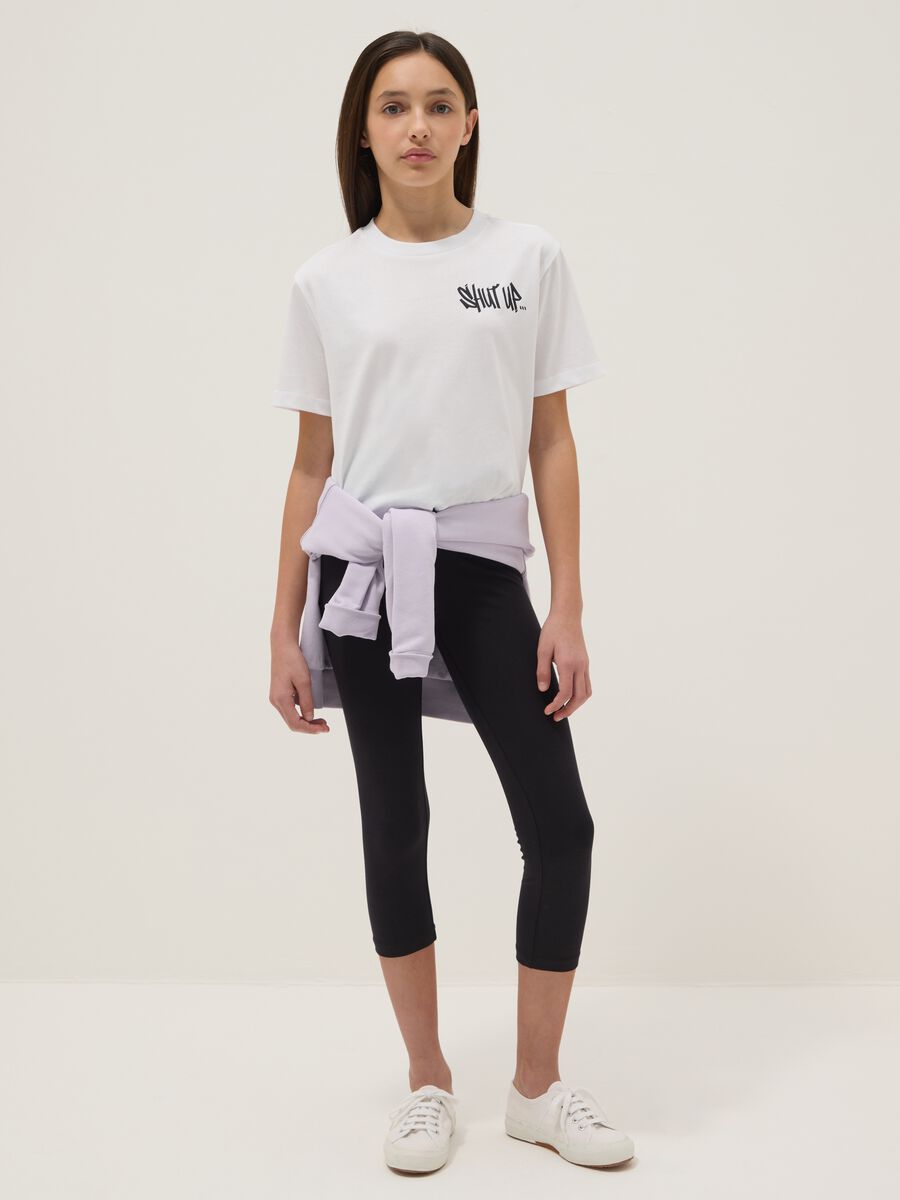 Girls' black stretch cotton slim fit leggings with heart detail_0