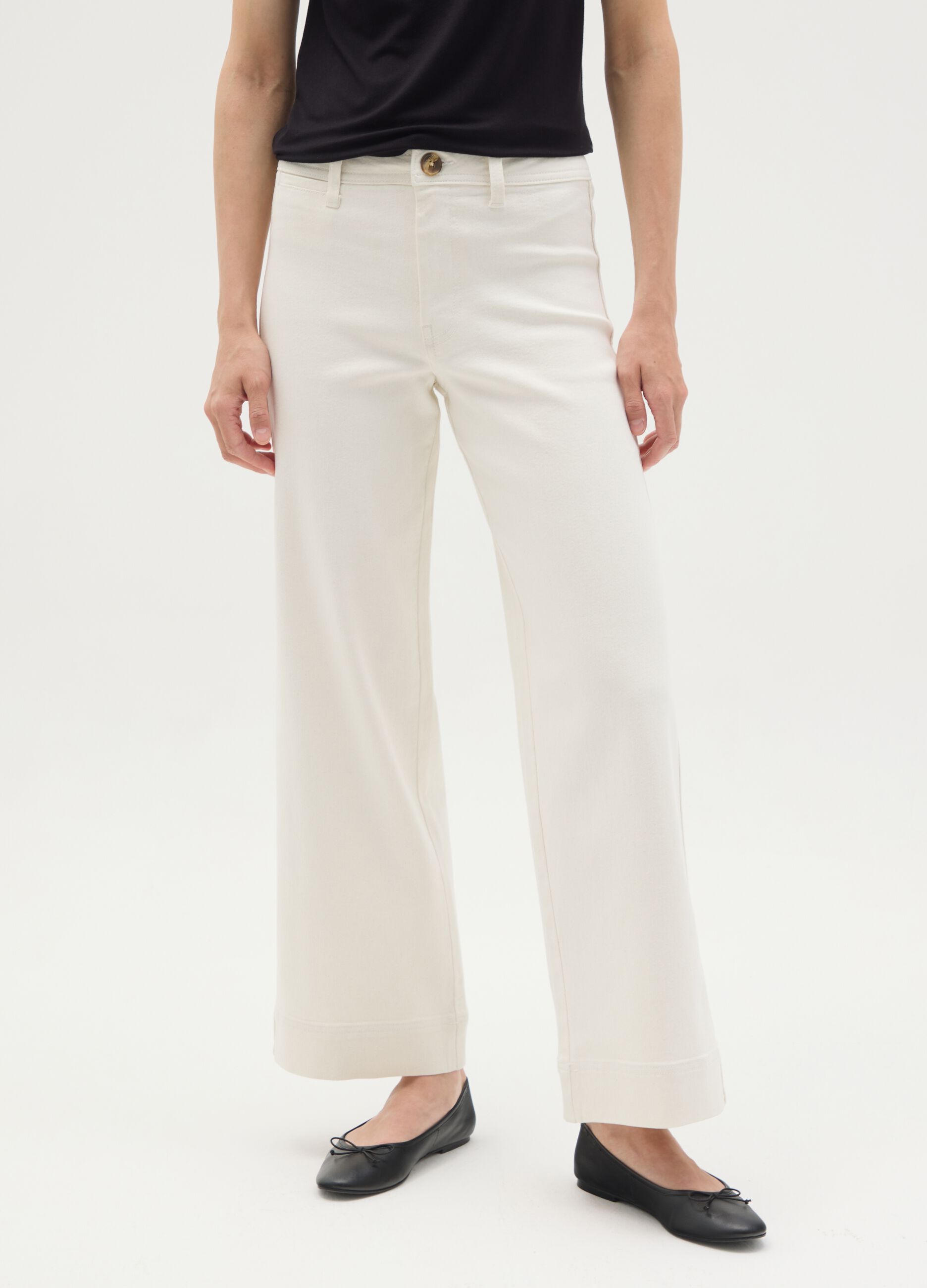 Wide beige denim women's trousers