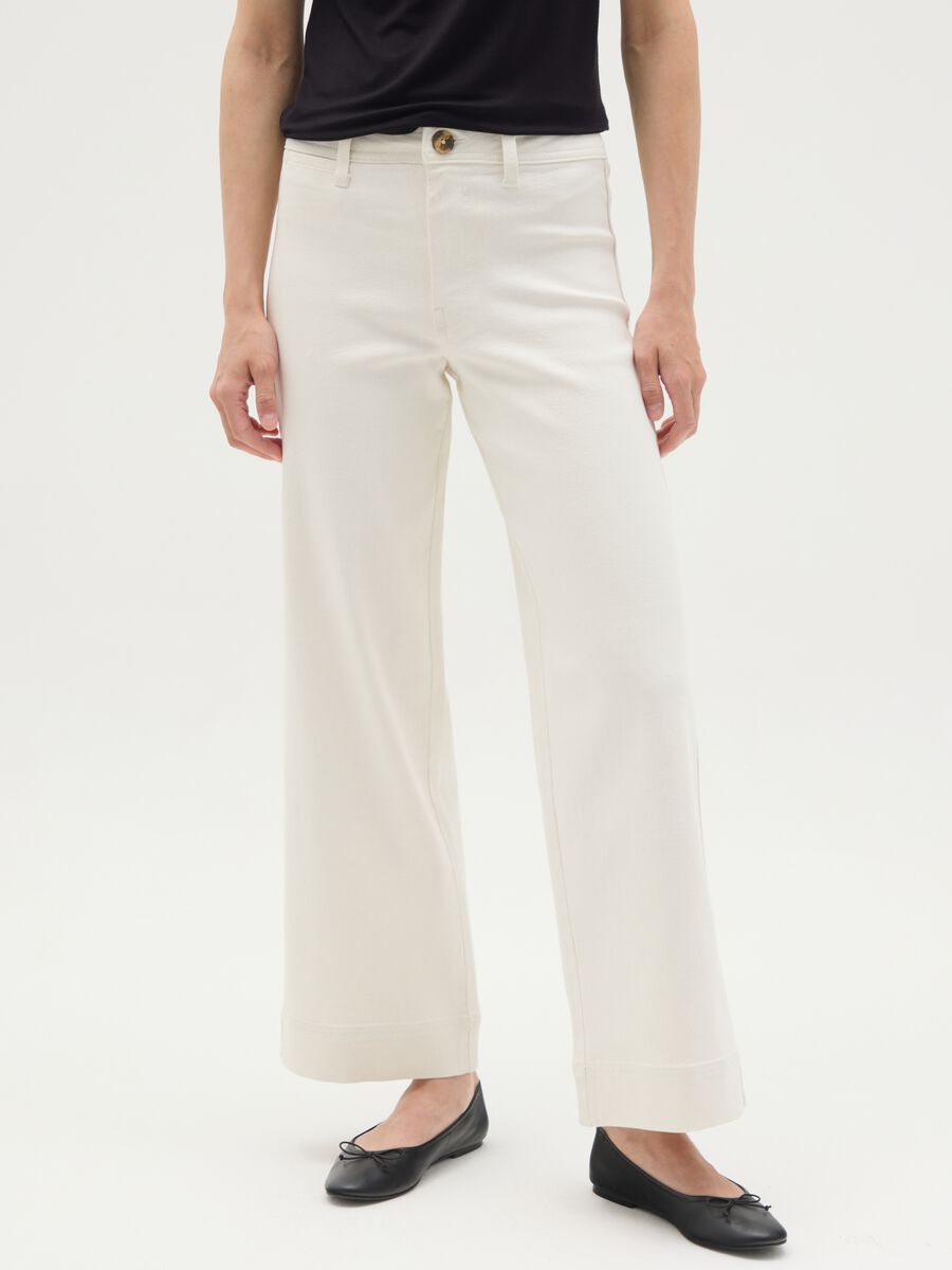 Wide beige denim women's trousers_1