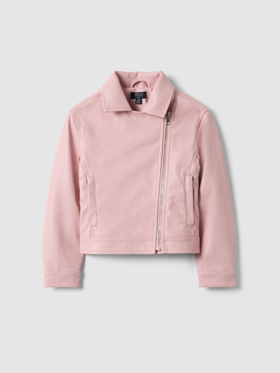 Girls' pink jacket, regular fit with fringes and mesh details_0