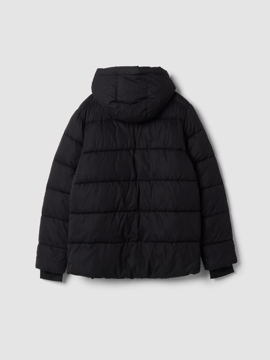 Black padded jacket with hood and zip_1