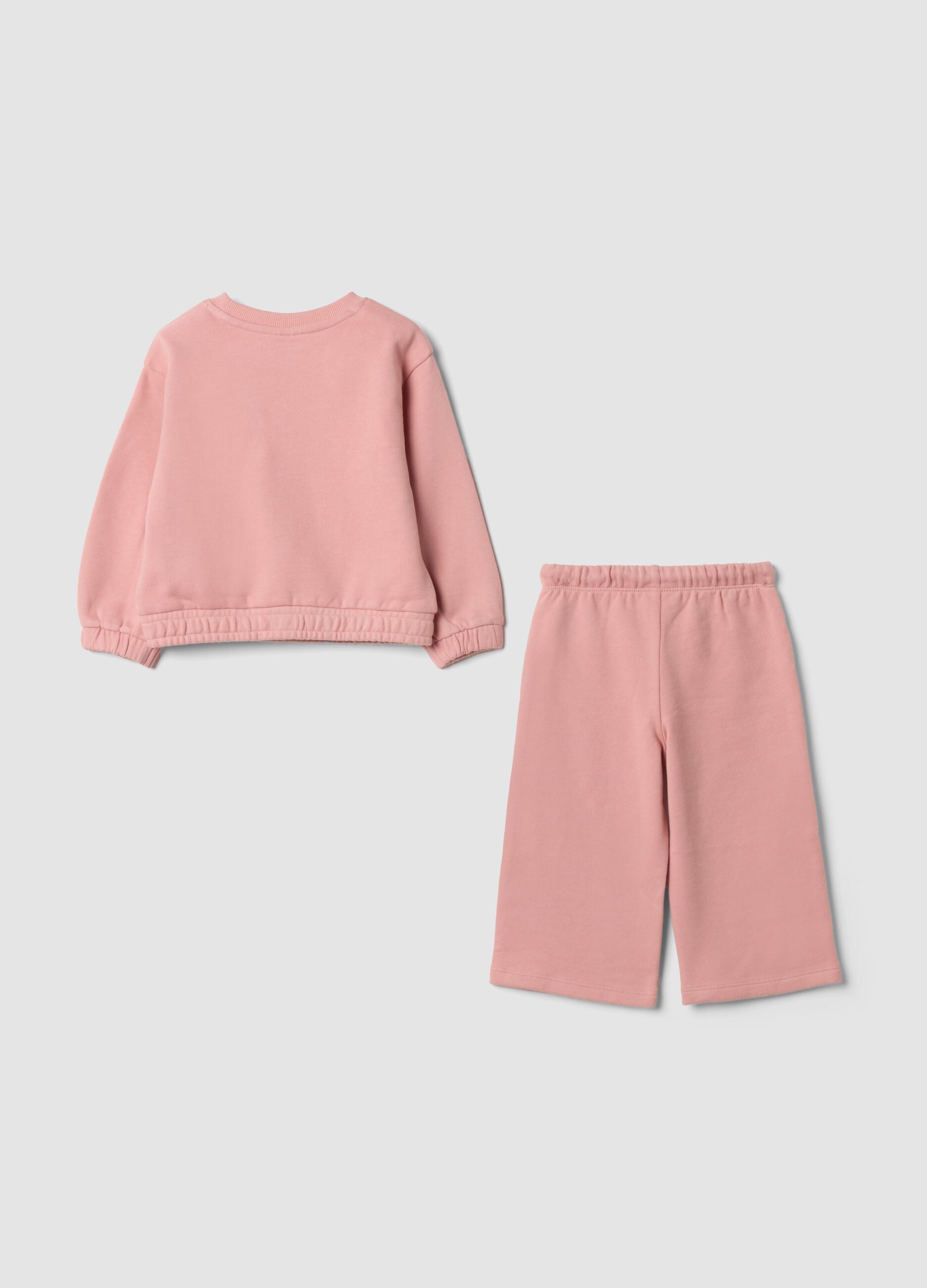 Pink pure cotton set with crew-neck sweatshirt