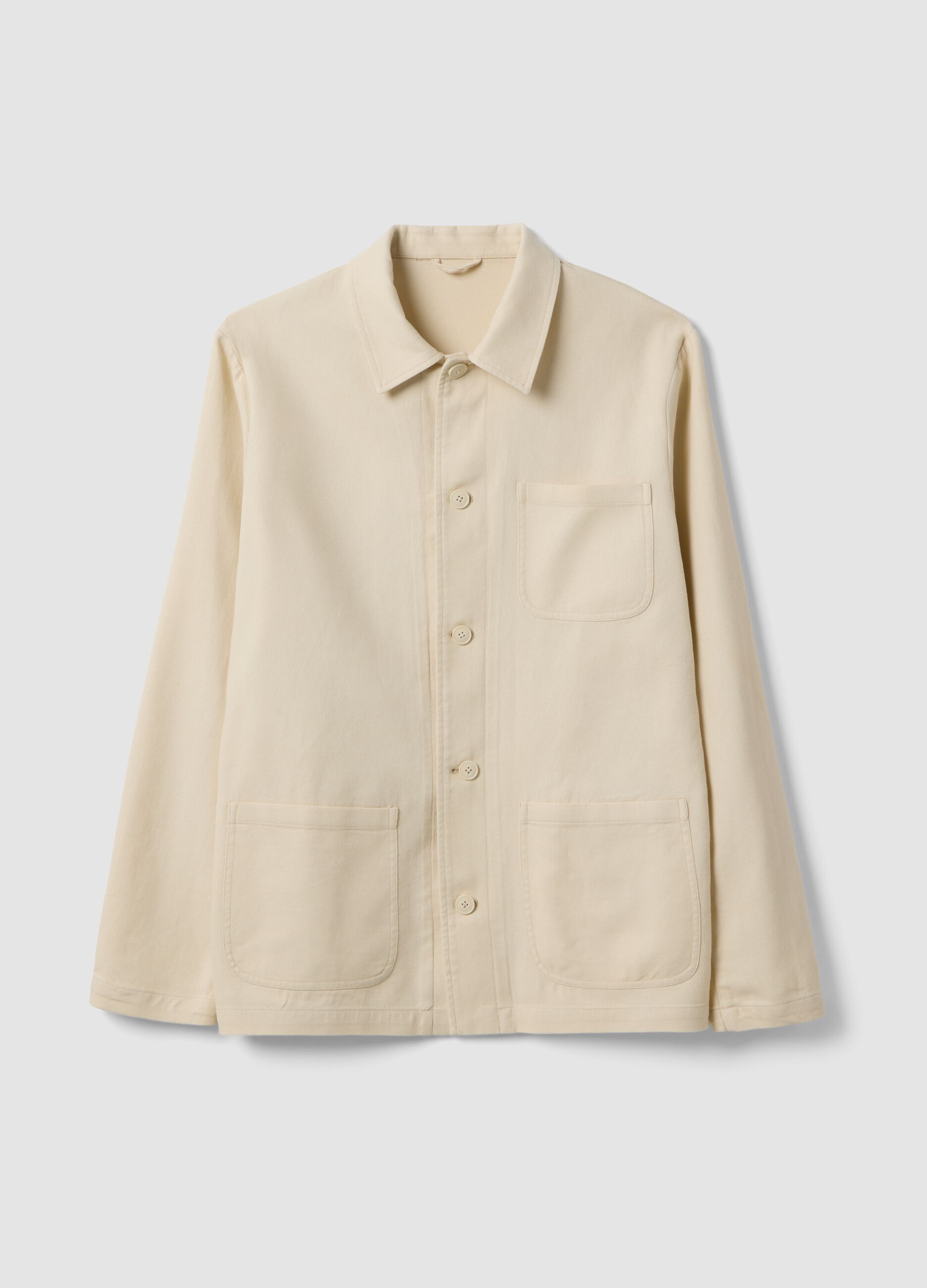 White regular fit linen-cotton blend jacket