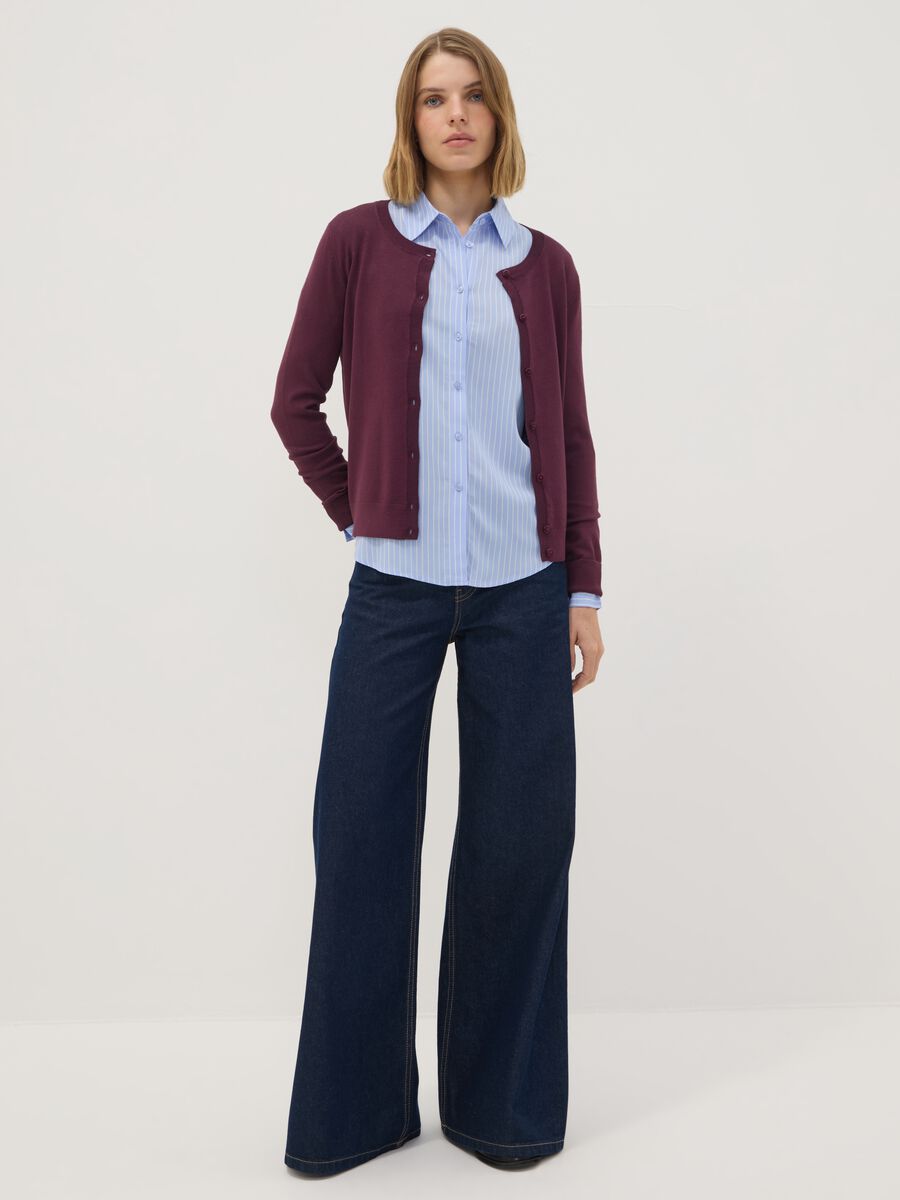 Purple viscose-blend crew-neck cardigan, regular fit_2