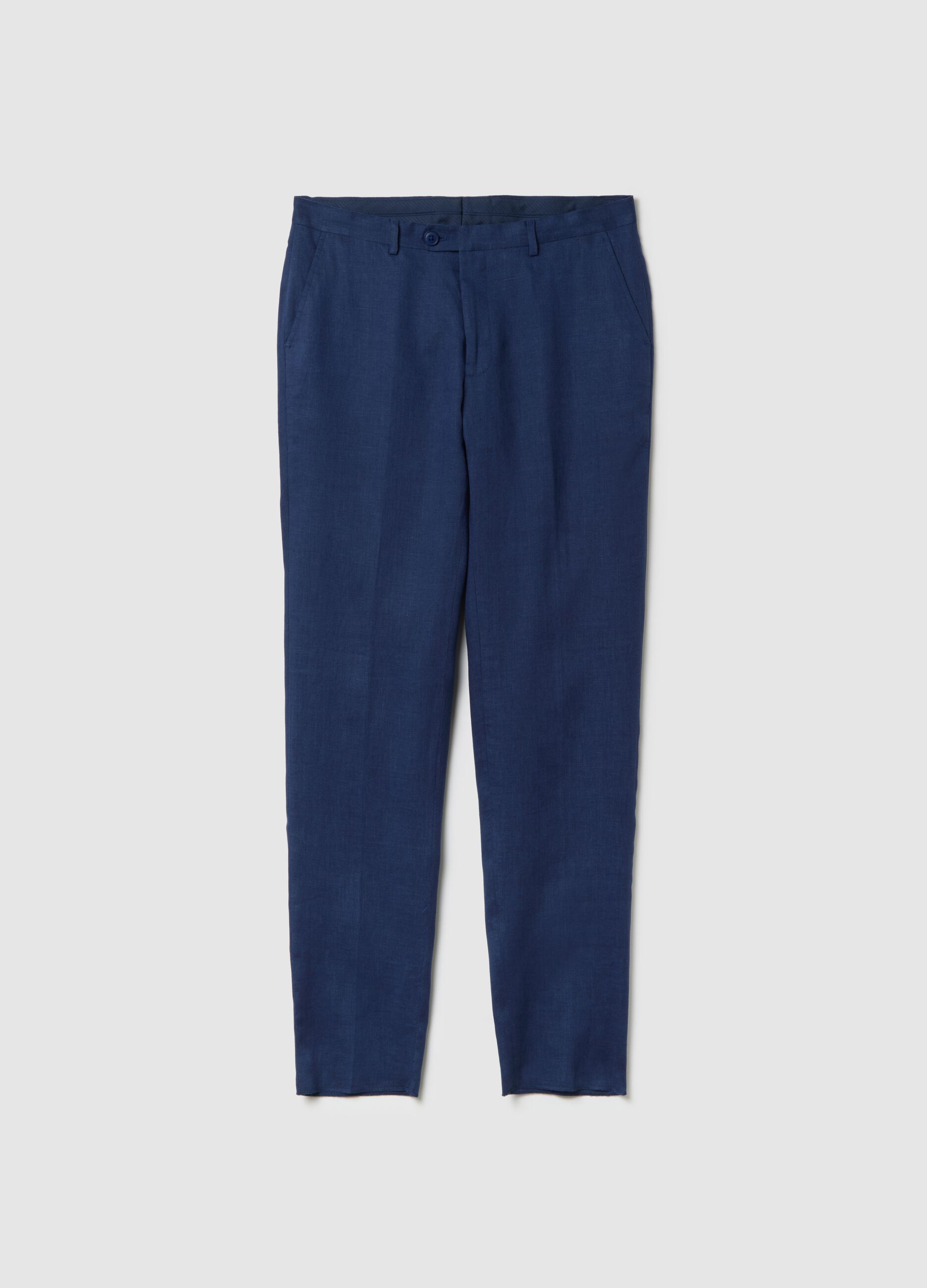 Pantaloni da uomo in lino blu slim fit