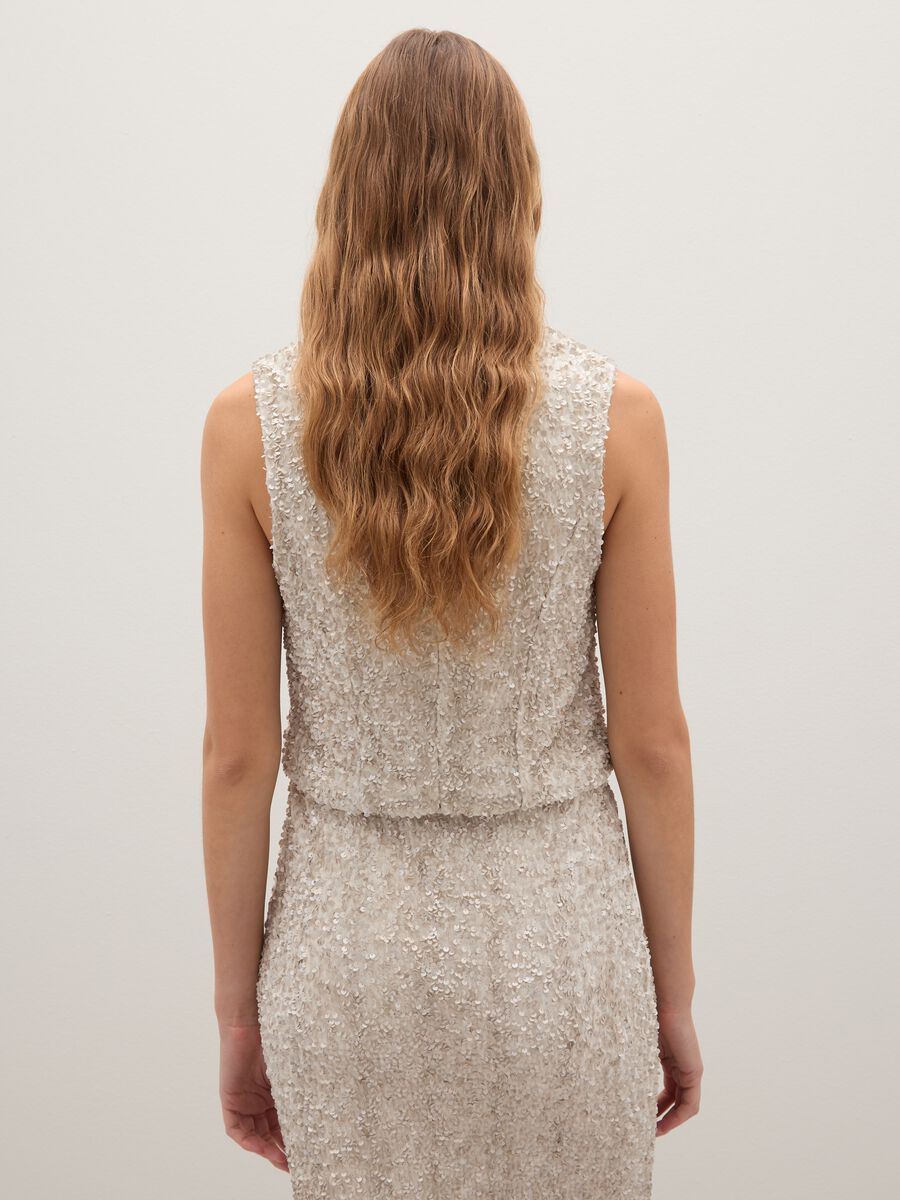 Beige regular fit waistcoat with sequins_3