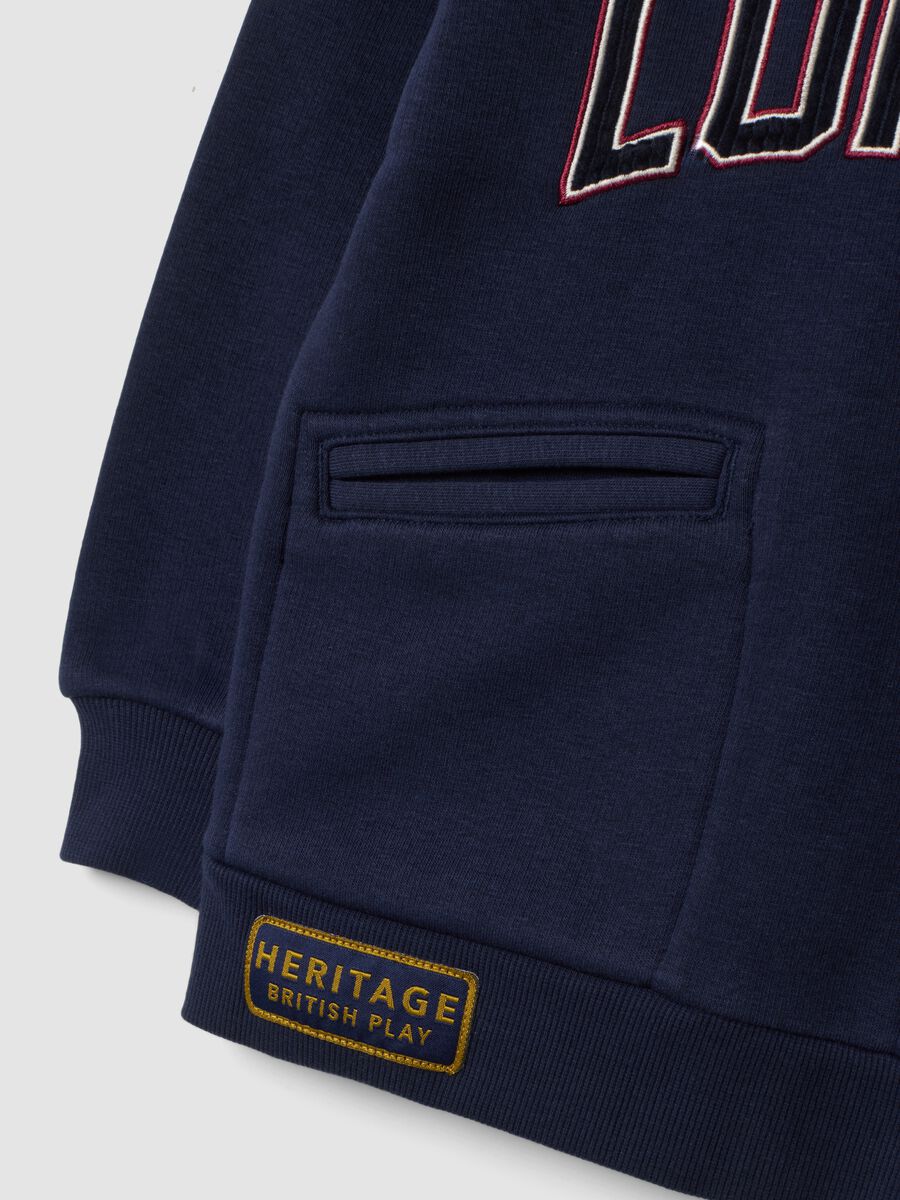 Felpa blu indigo con cappuccio in misto cotone e bottone regular fit_2