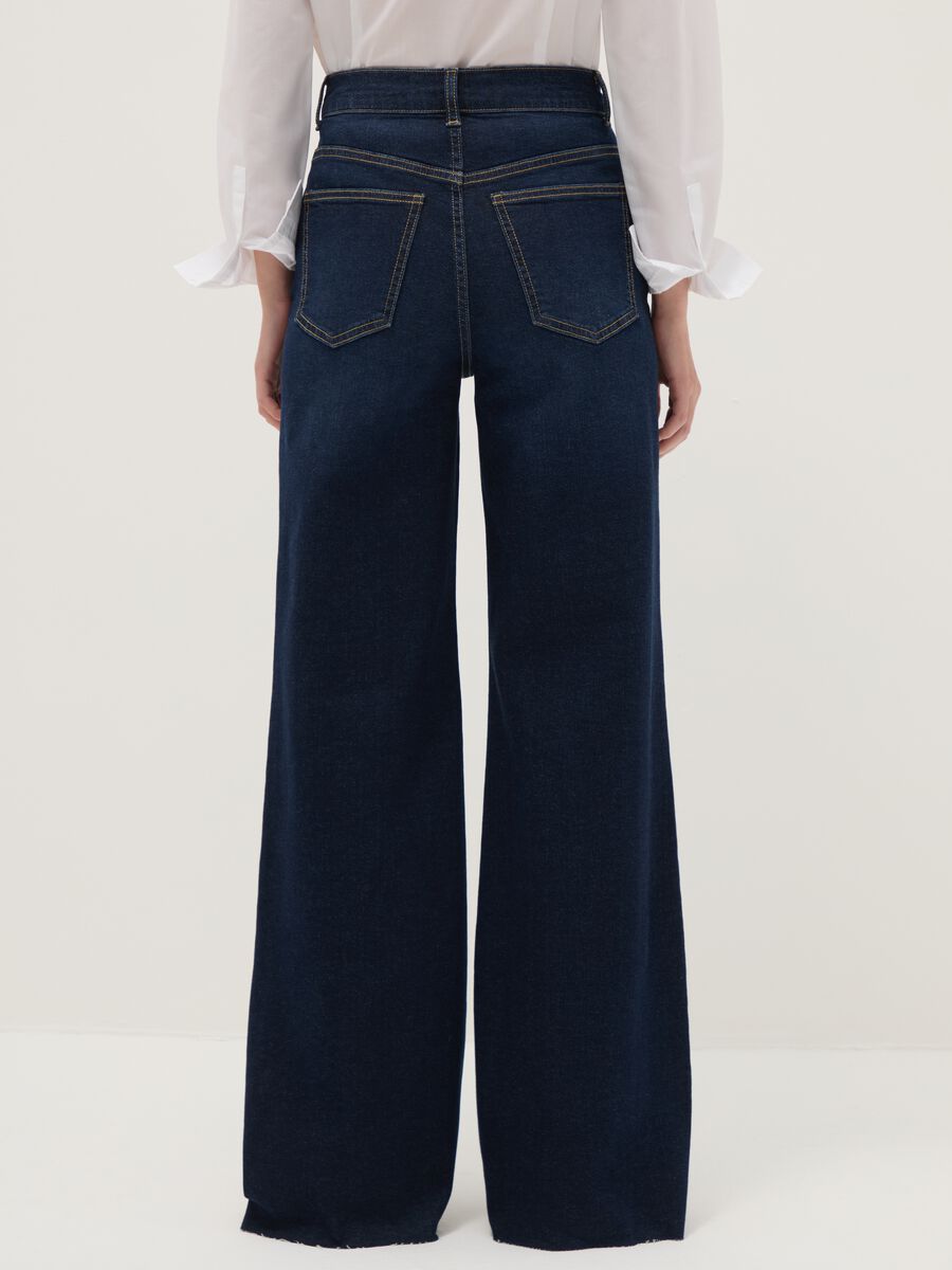 Blue Stretch Cotton Wide Leg Jeans_3