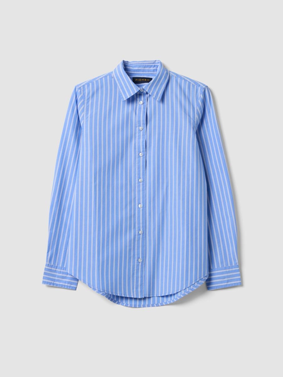 Camicia azzurra a righe bianche in popeline regular fit_0