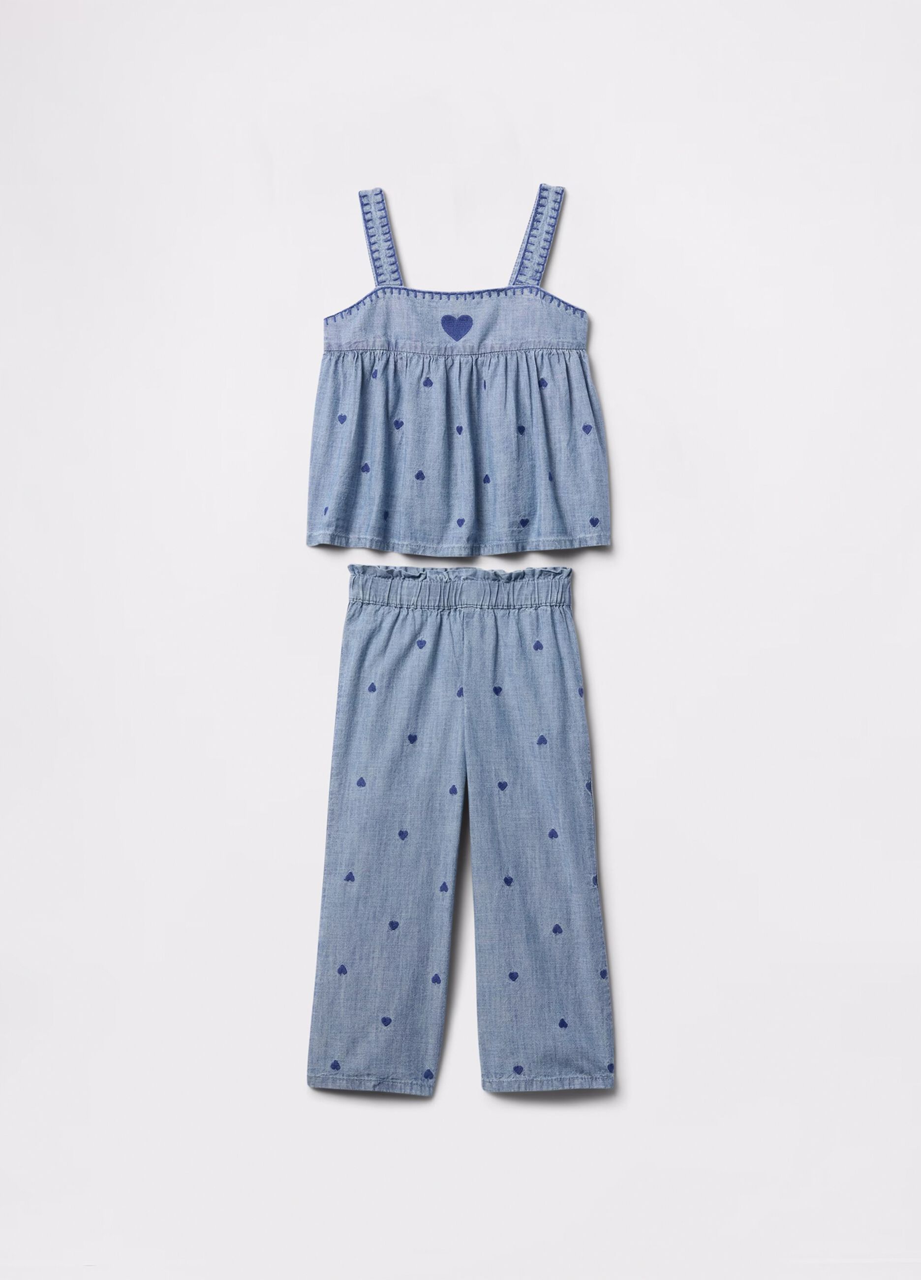 Chambray set with hearts embroidery