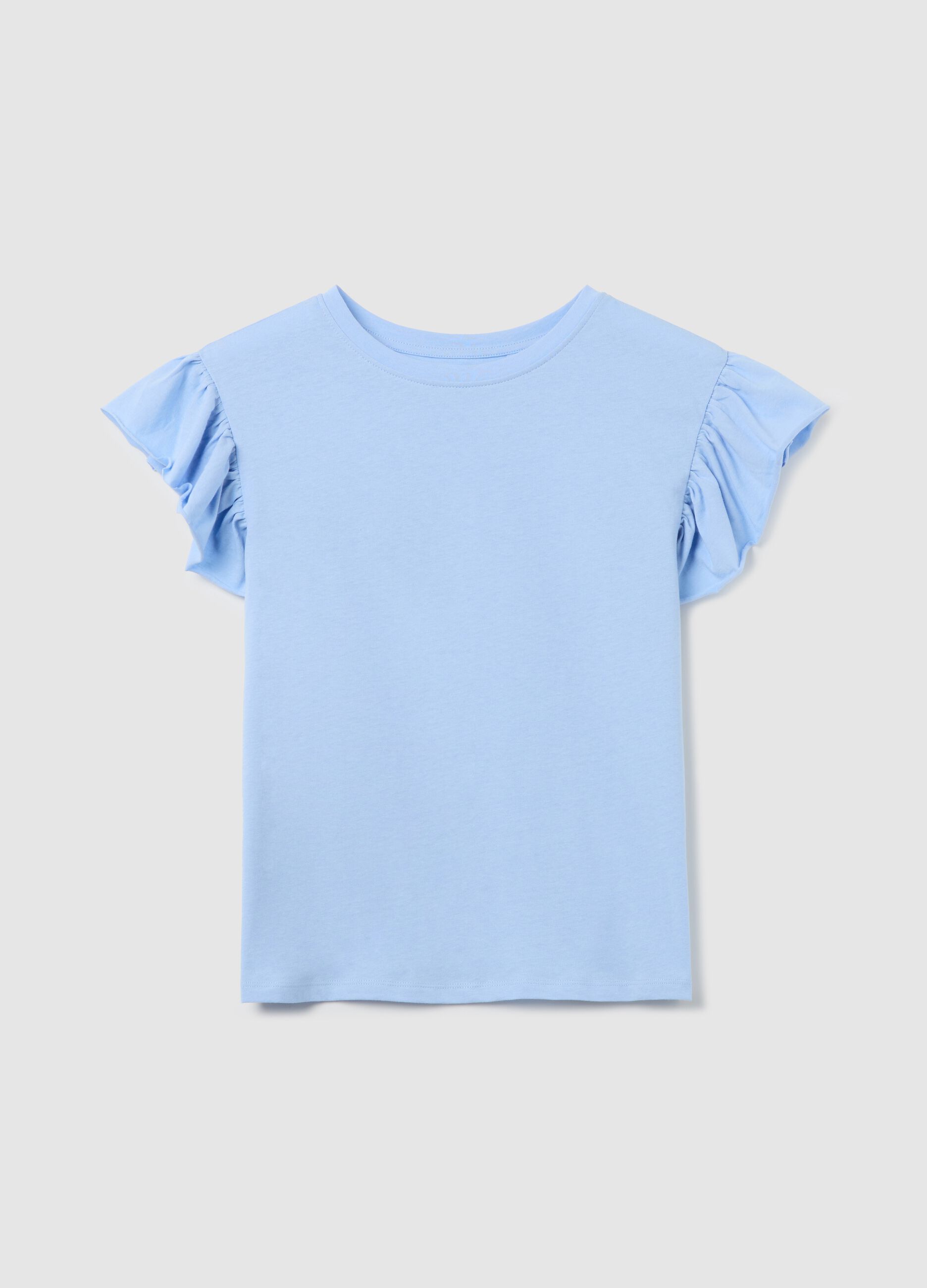 T-shirt azzurra con maniche corte e volant